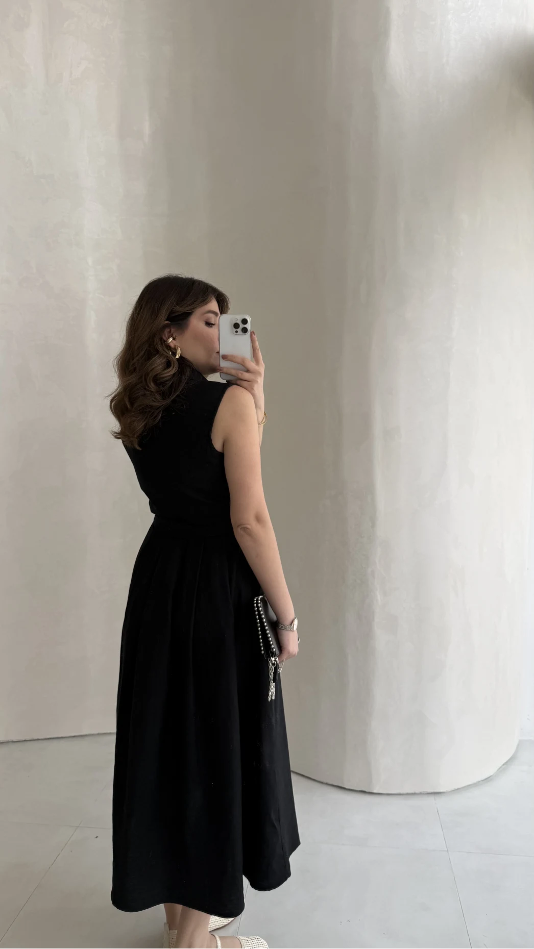 Keten Sıfır Kol Kuşaklı Elbise - Siyah - Kod: 580905