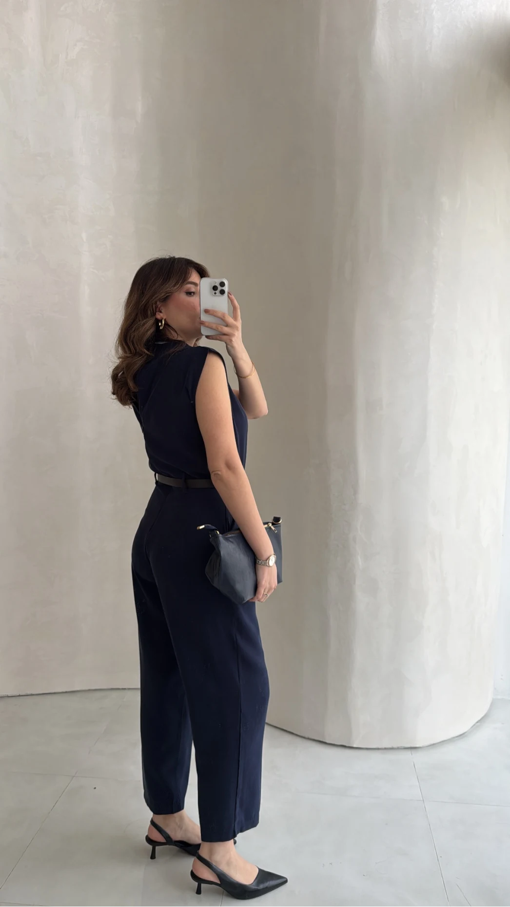 Kemerli Sıfır Kol Tulum - Lacivert - Kod: 580907