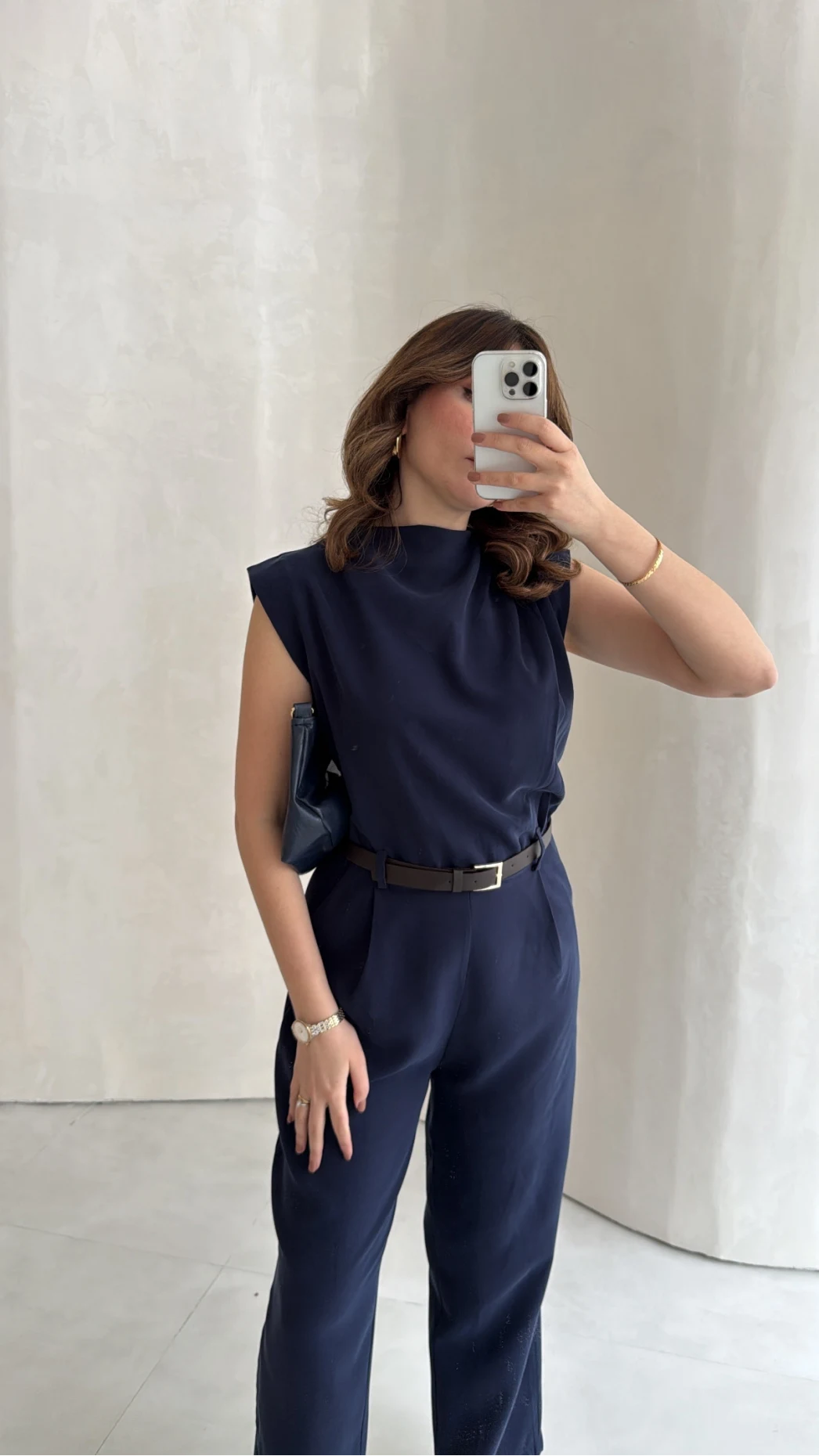 Kemerli Sıfır Kol Tulum - Lacivert - Kod: 580907