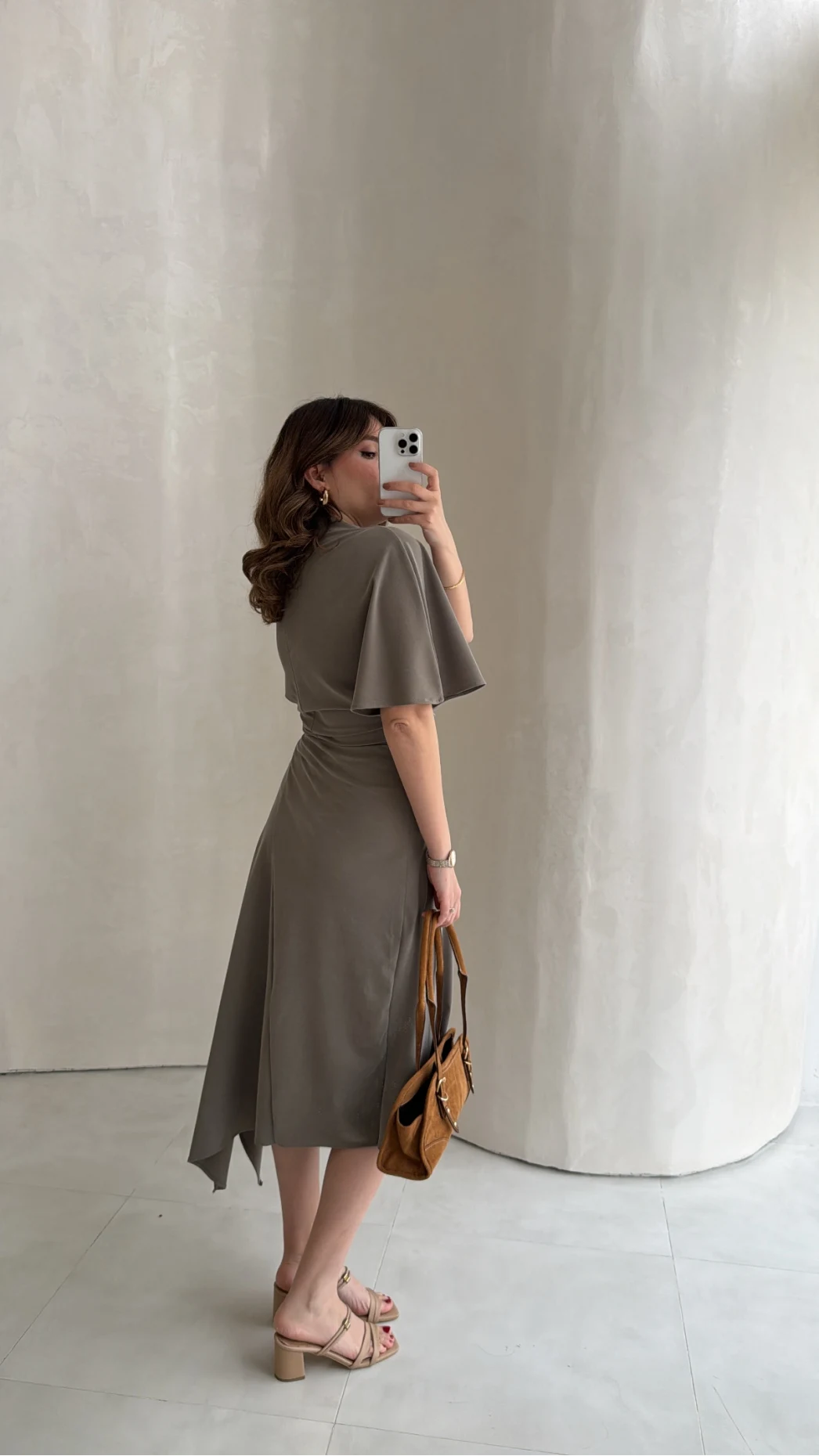 Flawless Modal Kumaş Asimetrik Kesim Etek Bluz Takım - Haki - Kod: 0931
