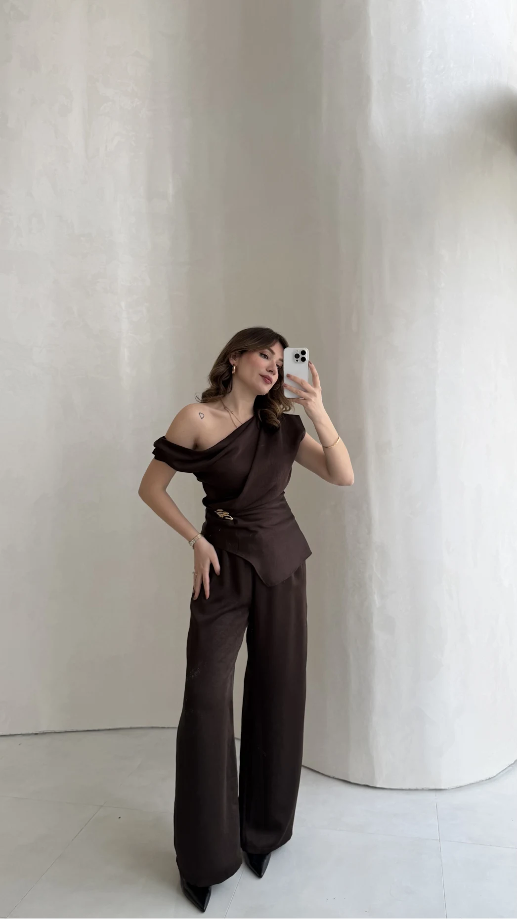 Premium Tokalı Saten Takım - Acı Kahve - Kod: 01440