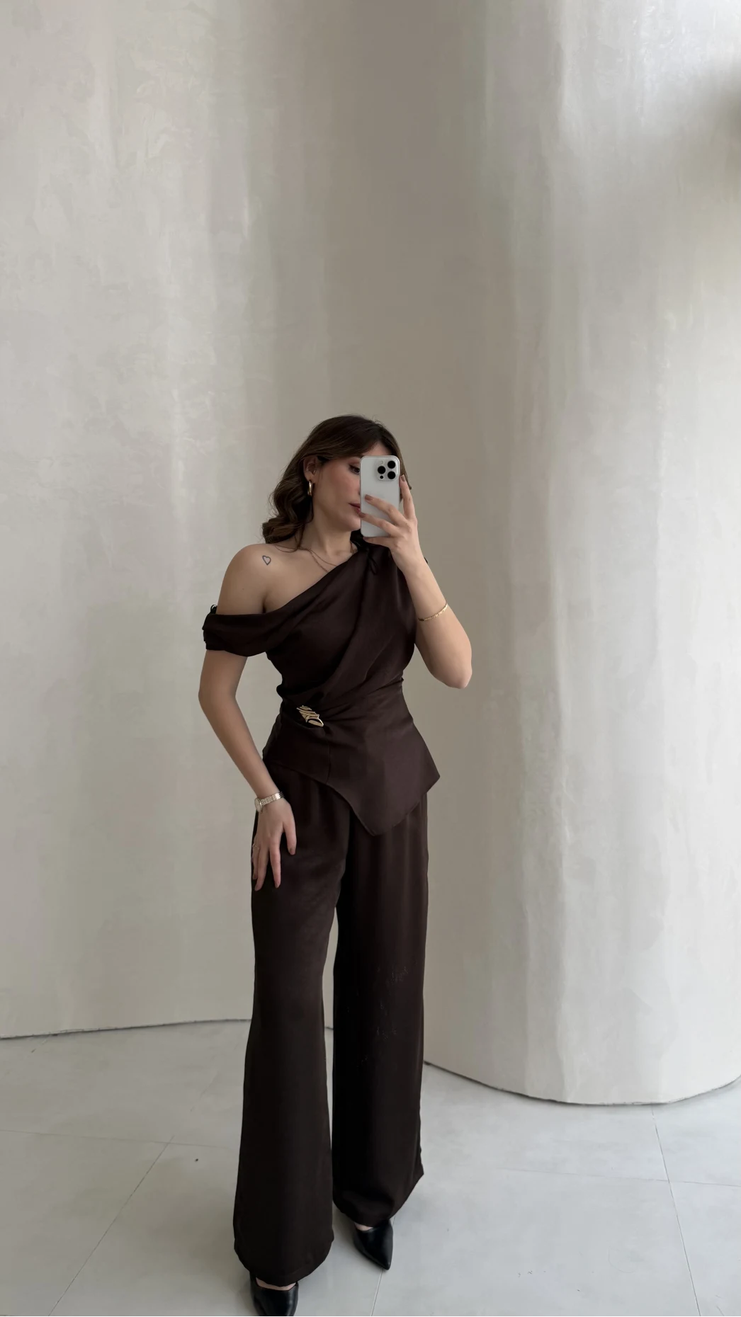 Premium Tokalı Saten Takım - Acı Kahve - Kod: 01440