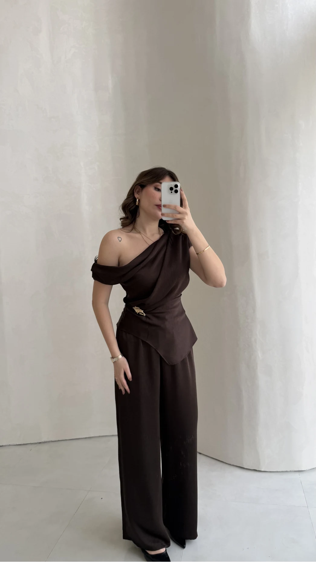 Premium Tokalı Saten Takım - Acı Kahve - Kod: 01440