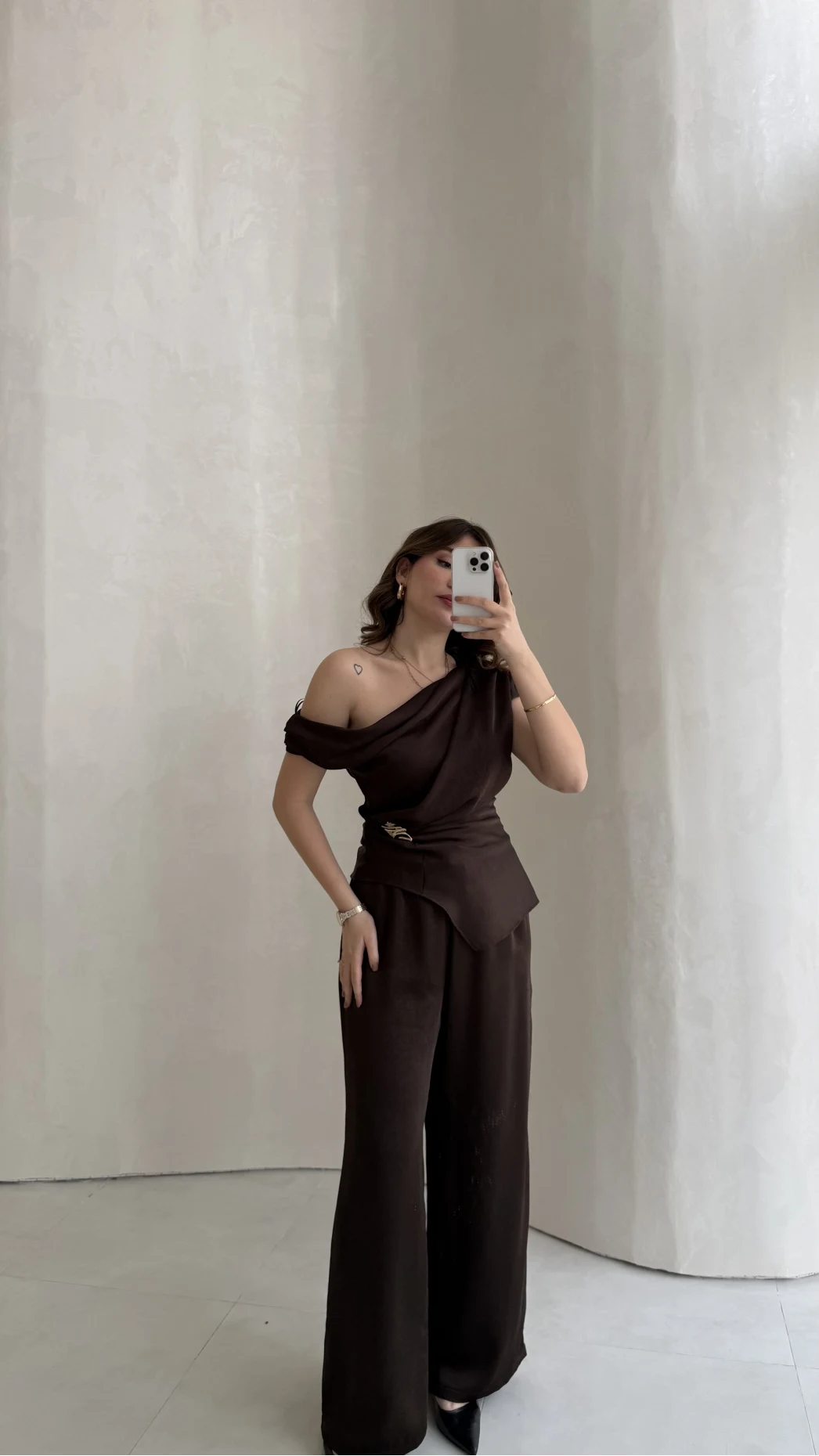 Premium Tokalı Saten Takım - Acı Kahve - Kod: 01440