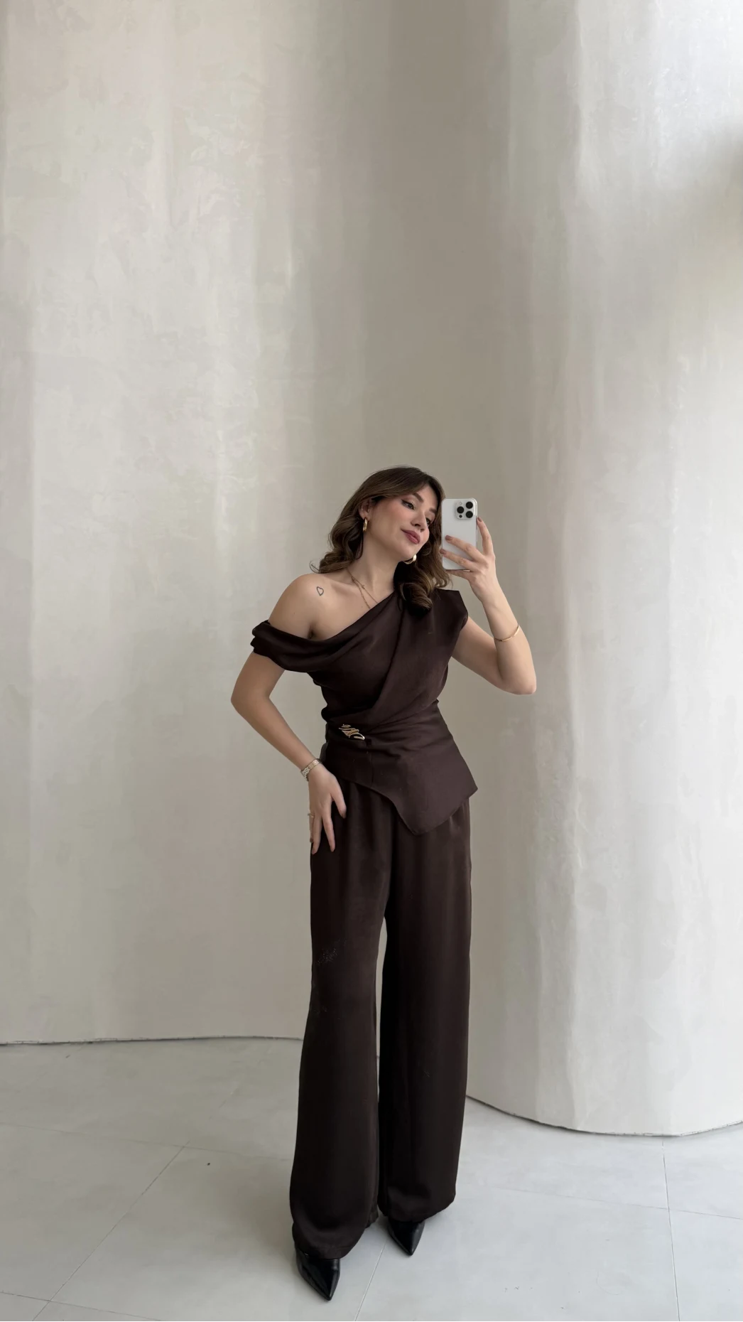 Premium Tokalı Saten Takım - Acı Kahve - Kod: 01440