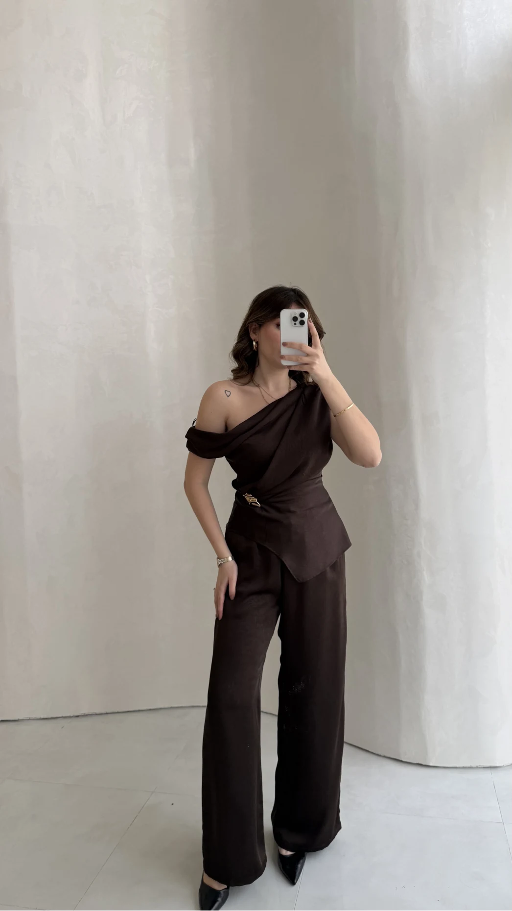 Premium Tokalı Saten Takım - Acı Kahve - Kod: 01440