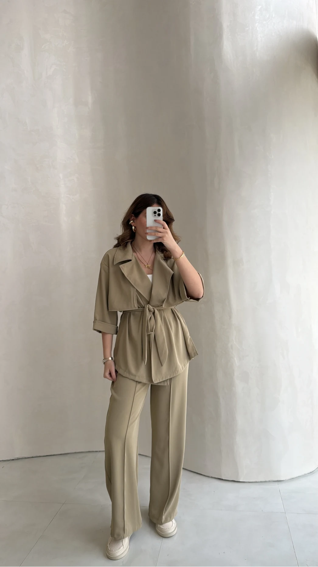 Dökümlü Beli Bağlamalı Takım - Haki - Kod: 8099