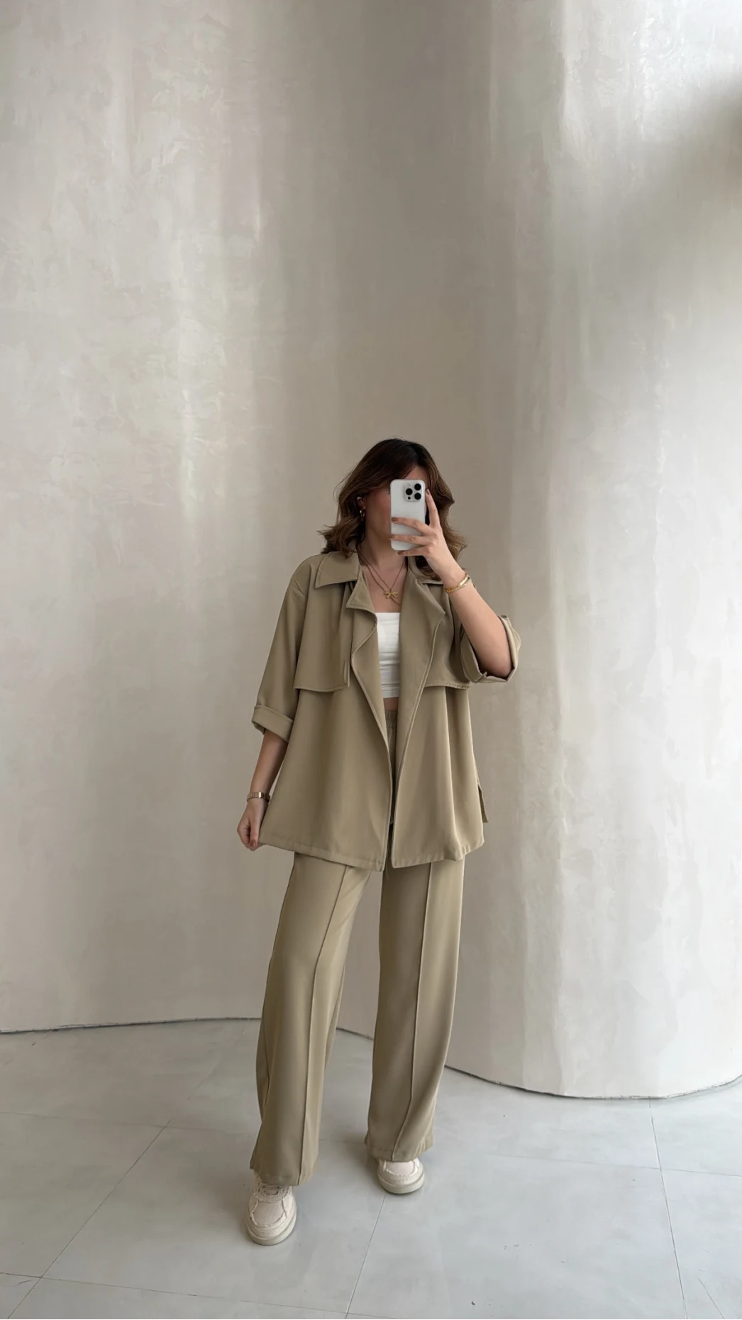 Dökümlü Beli Bağlamalı Takım - Haki - Kod: 8099