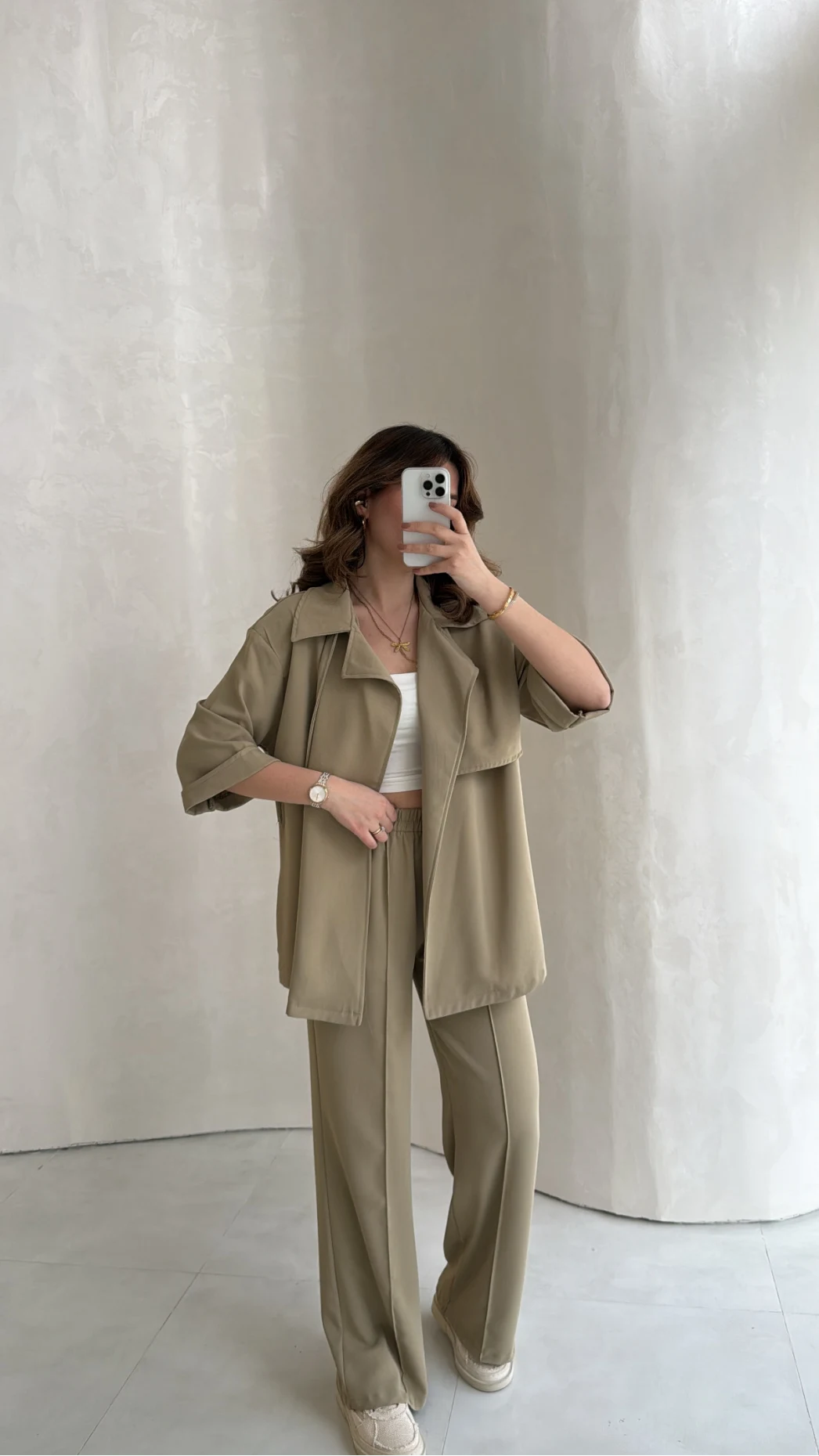 Dökümlü Beli Bağlamalı Takım - Haki - Kod: 8099