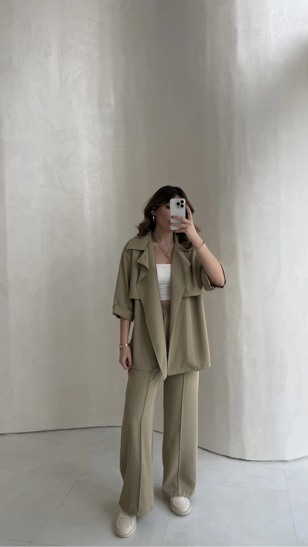 Dökümlü Beli Bağlamalı Takım - Haki - Kod: 8099