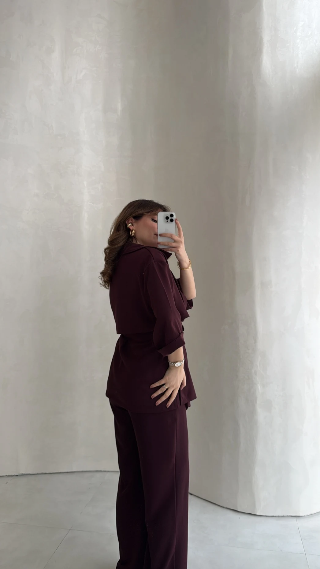 Dökümlü Beli Bağlamalı Takım - Bordo - Kod: 8099