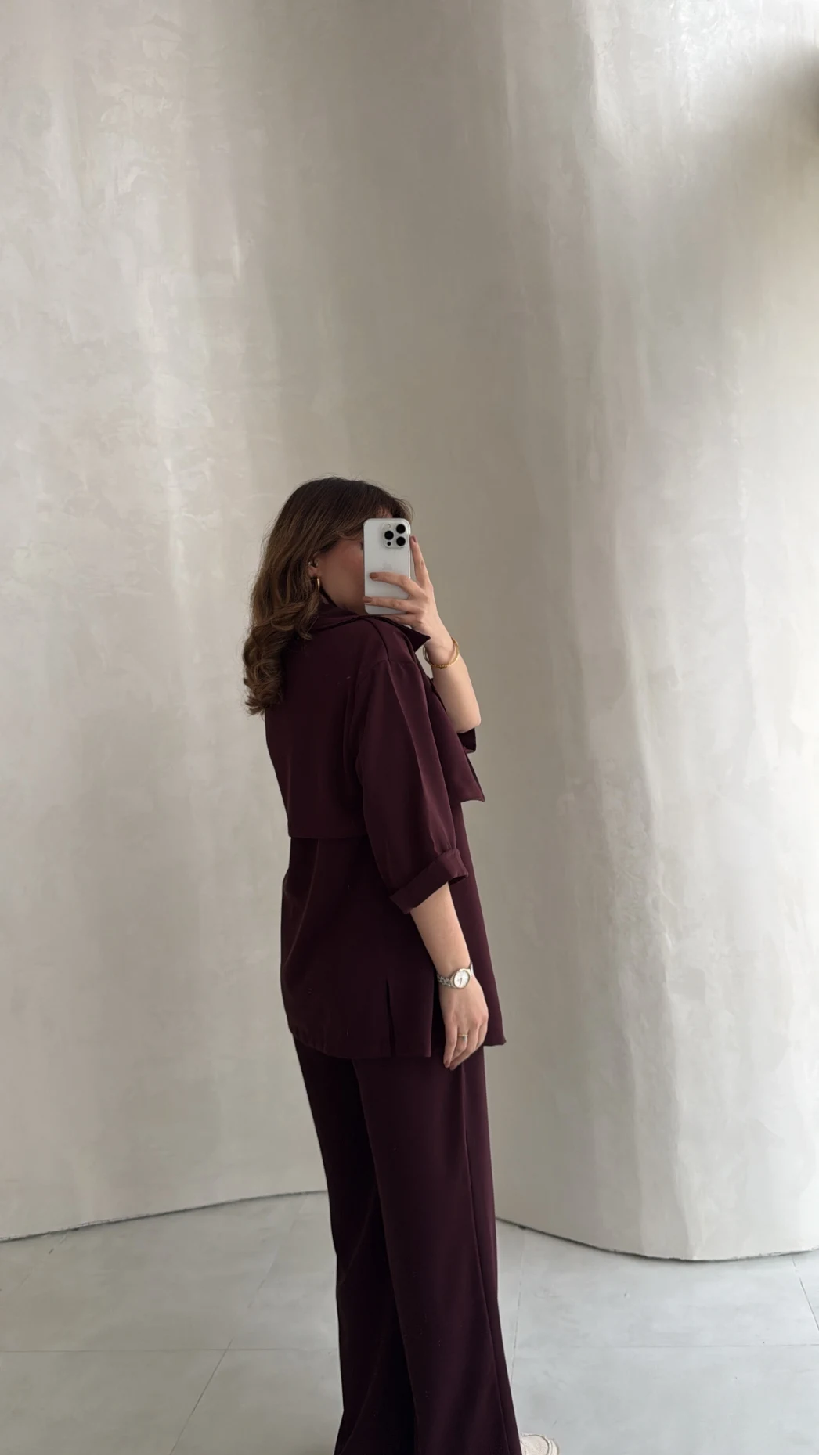 Dökümlü Beli Bağlamalı Takım - Bordo - Kod: 8099