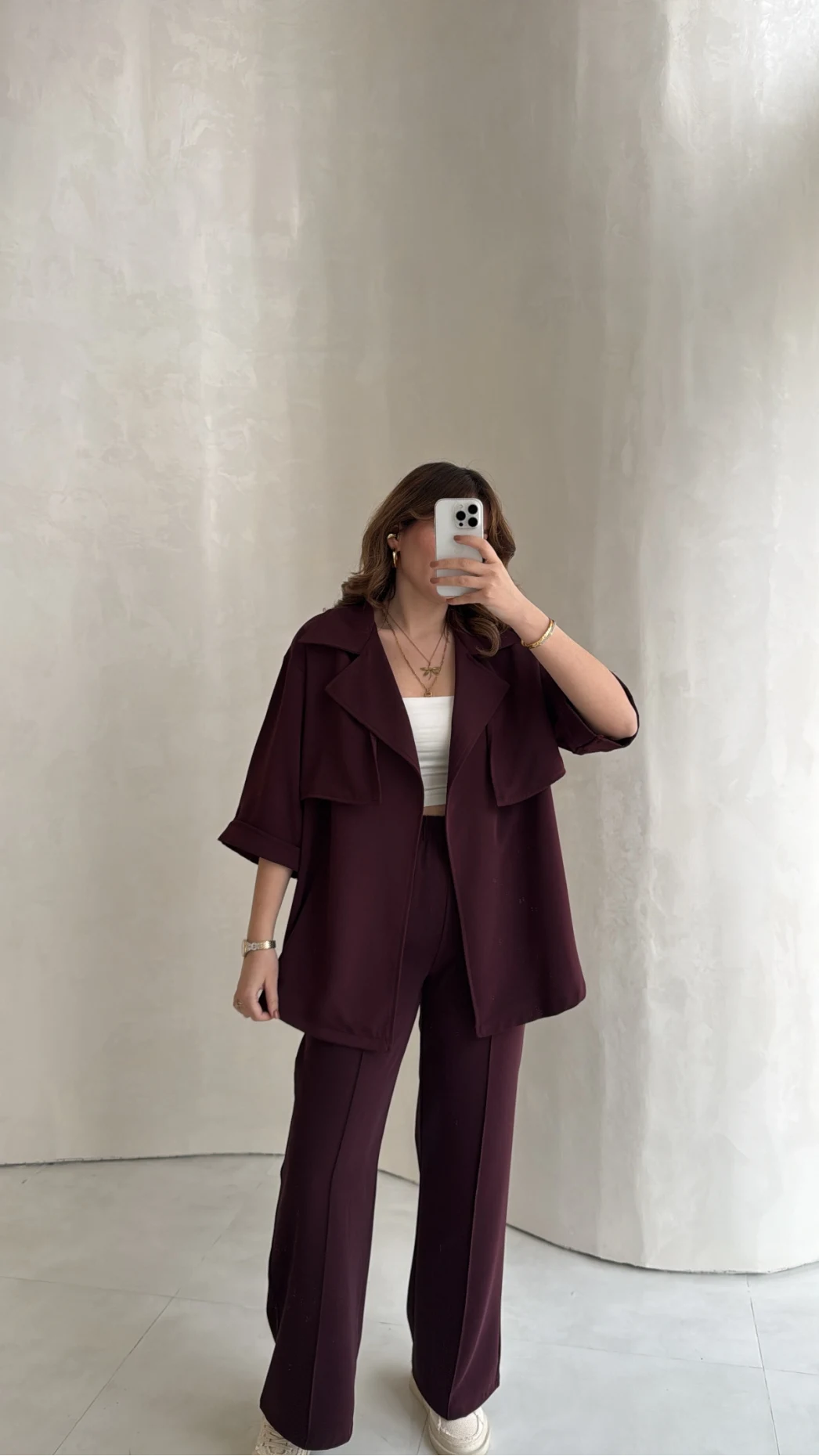 Dökümlü Beli Bağlamalı Takım - Bordo - Kod: 8099