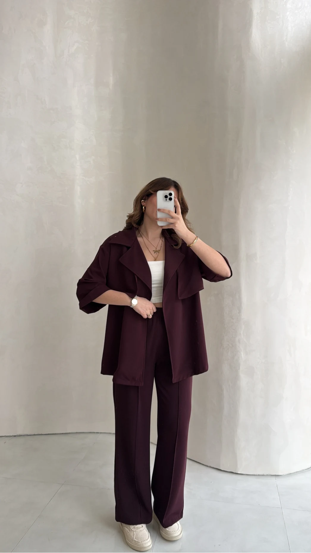 Dökümlü Beli Bağlamalı Takım - Bordo - Kod: 8099