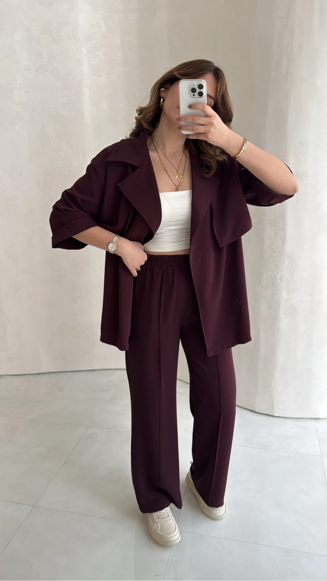 Dökümlü Beli Bağlamalı Takım - Bordo - Kod: 8099