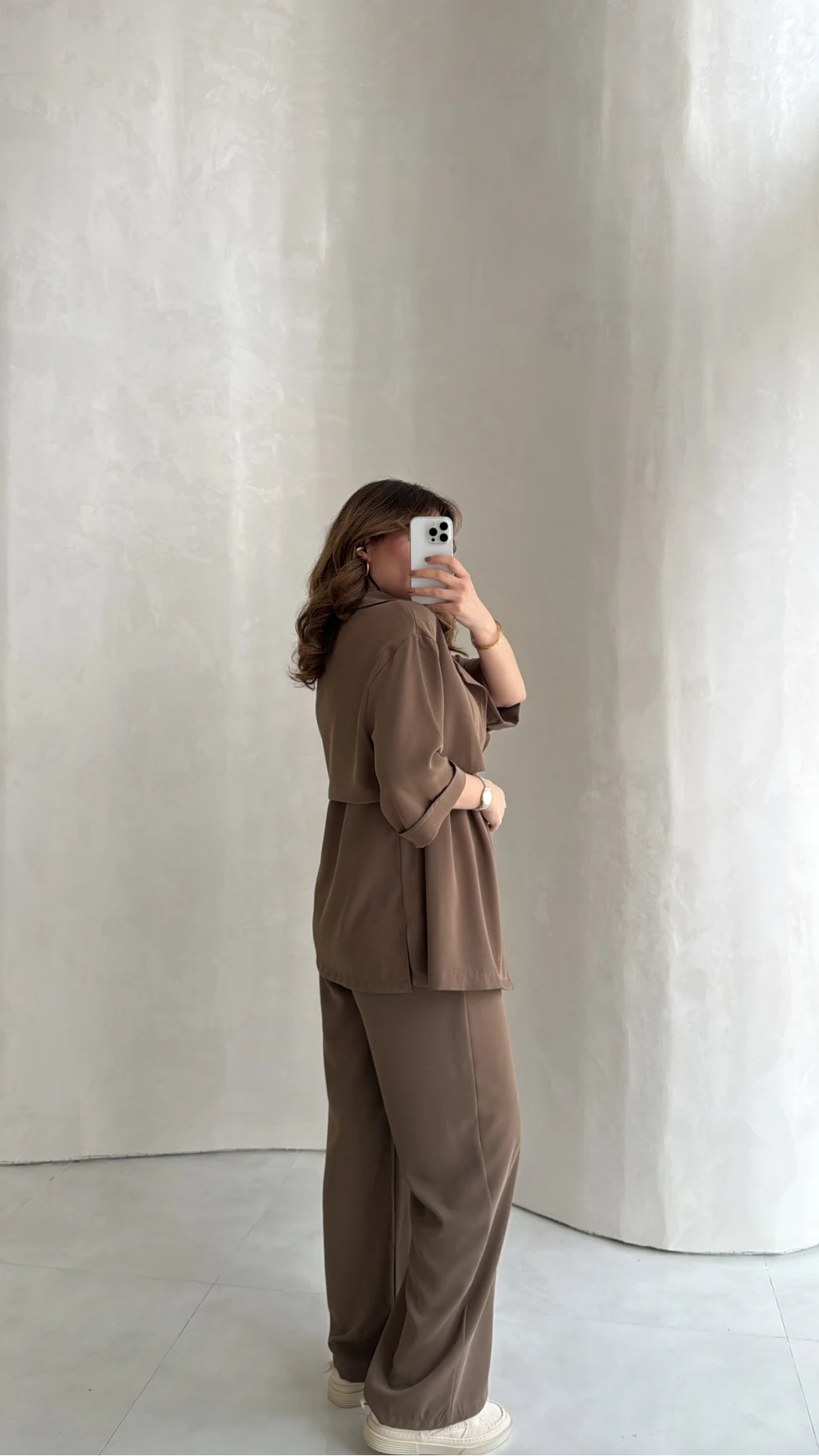 Dökümlü Beli Bağlamalı Takım - Kahve - Kod: 8099