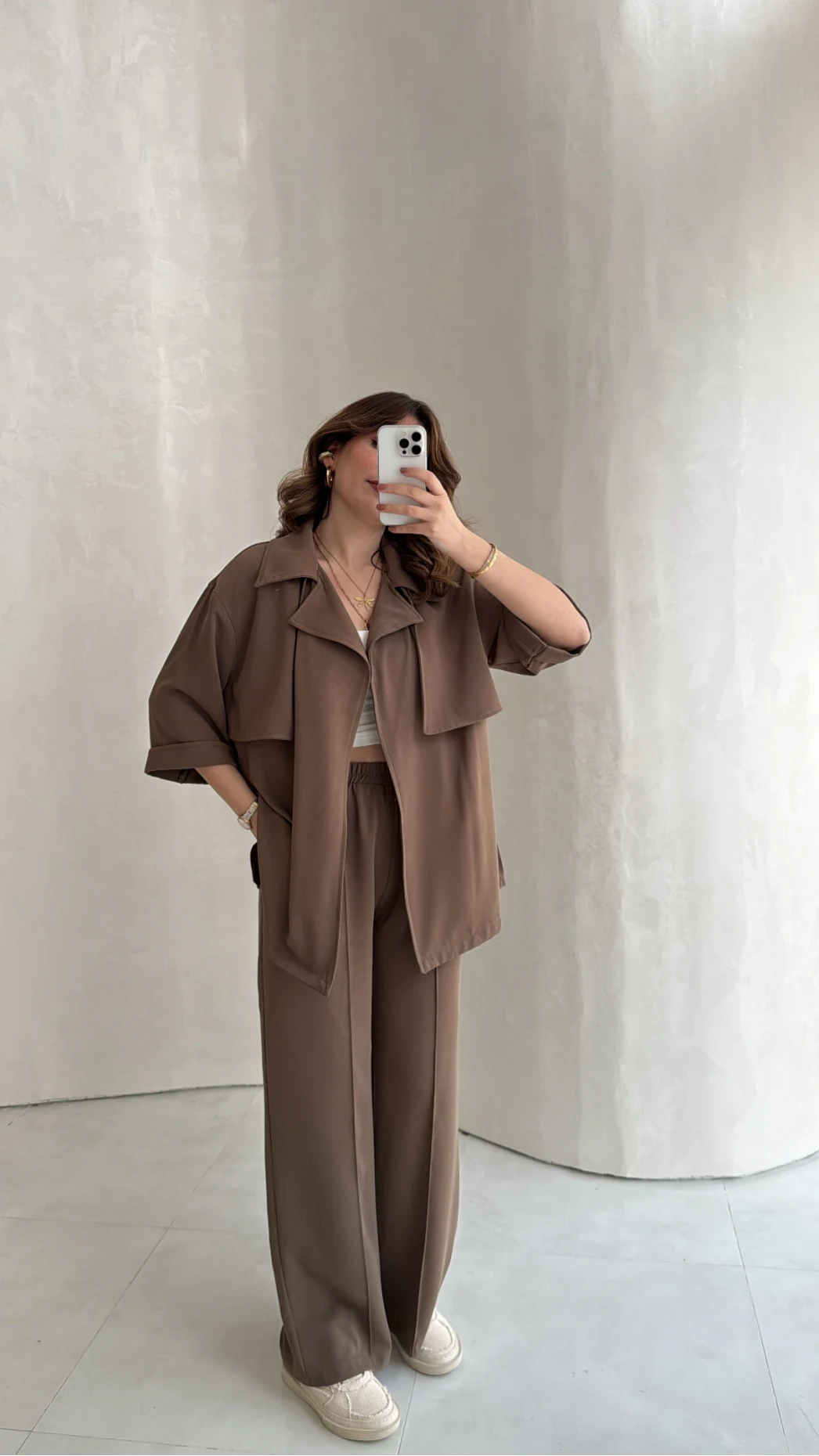 Dökümlü Beli Bağlamalı Takım - Kahve - Kod: 8099