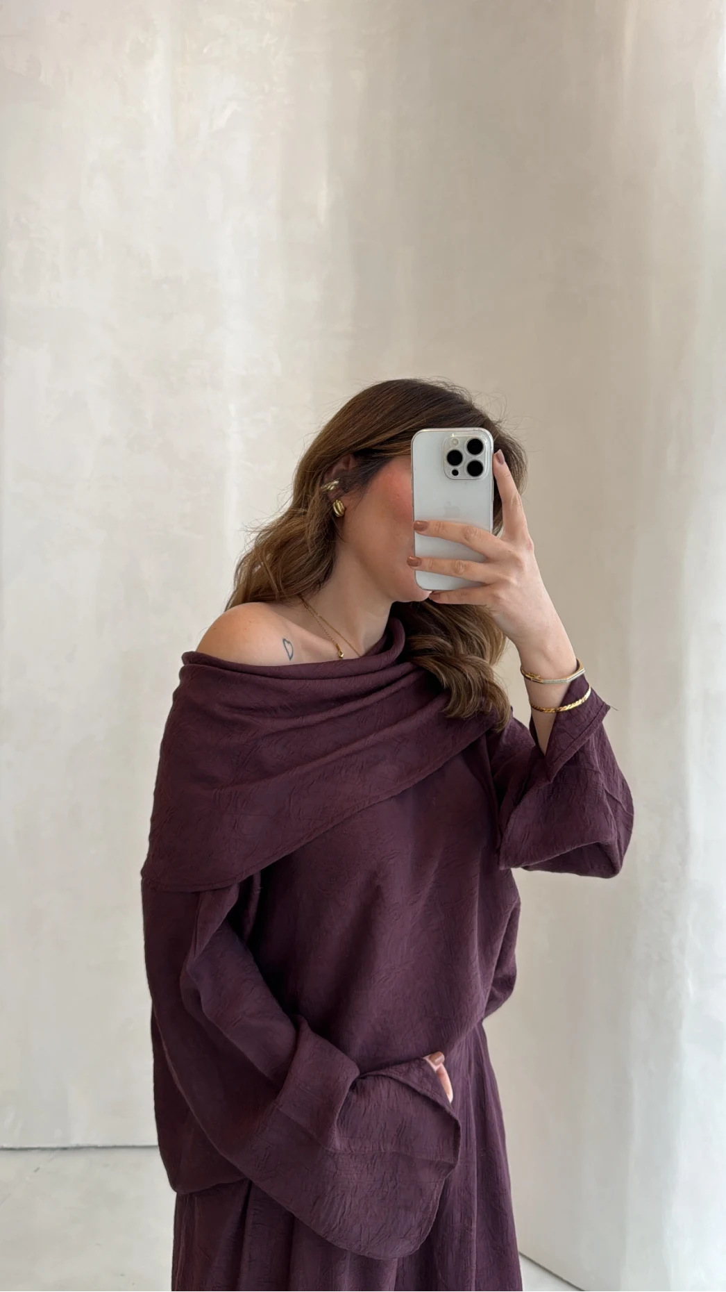 Madonna Yaka Bluz Geniş Paça Pantolon Takım - Mürdüm - Kod: 0957