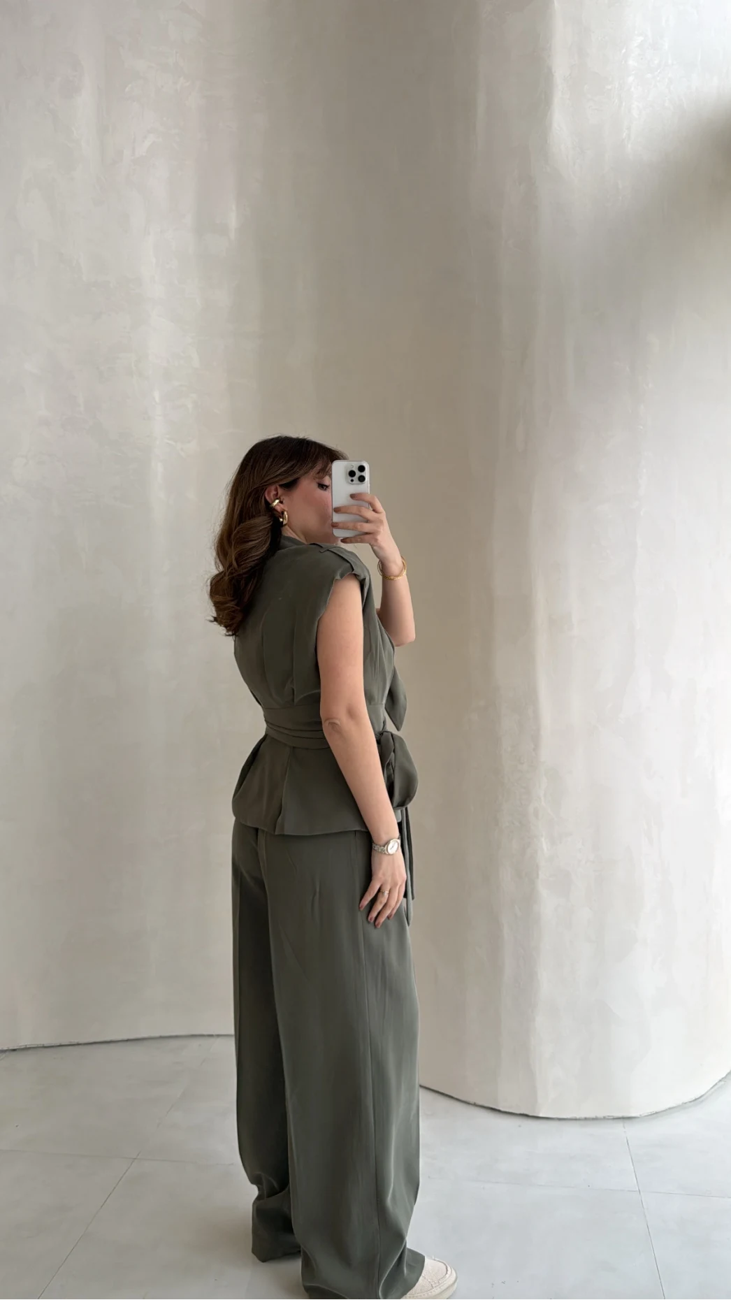 Seren Vatkalı Bağlamalı Yelek Pantolon Takım - Haki - Kod: 580769