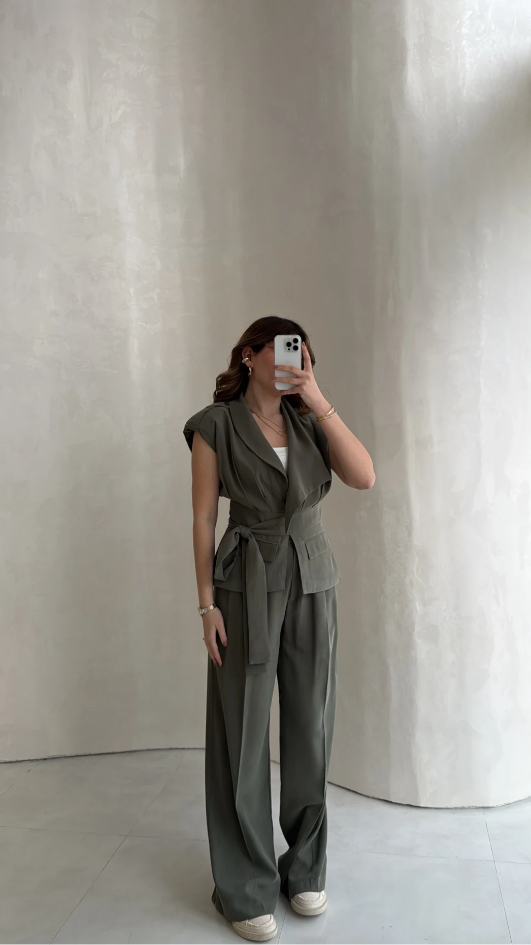 Seren Vatkalı Bağlamalı Yelek Pantolon Takım - Haki - Kod: 580769