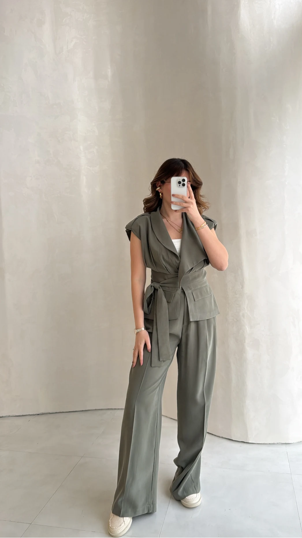 Seren Vatkalı Bağlamalı Yelek Pantolon Takım - Haki - Kod: 580769