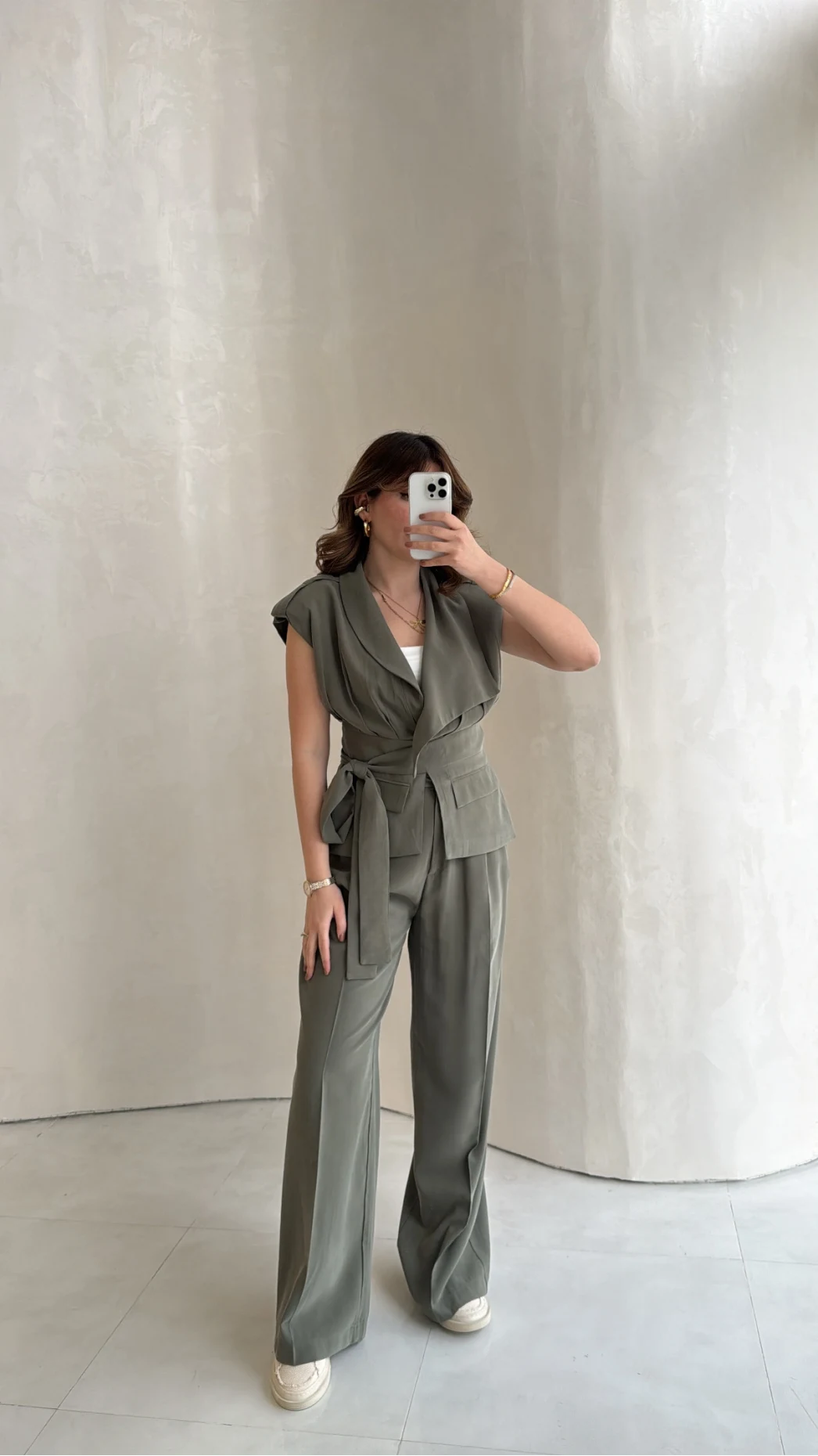 Seren Vatkalı Bağlamalı Yelek Pantolon Takım - Haki - Kod: 580769