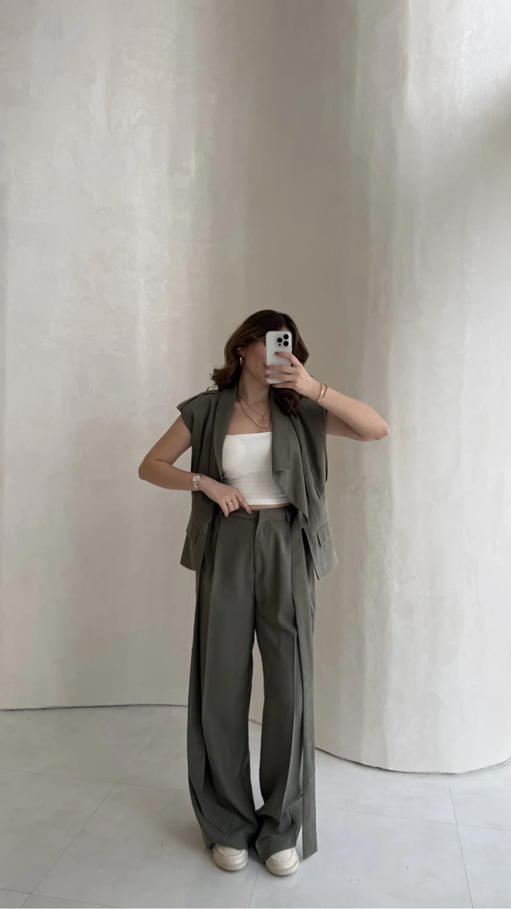 Seren Vatkalı Bağlamalı Yelek Pantolon Takım - Haki - Kod: 580769