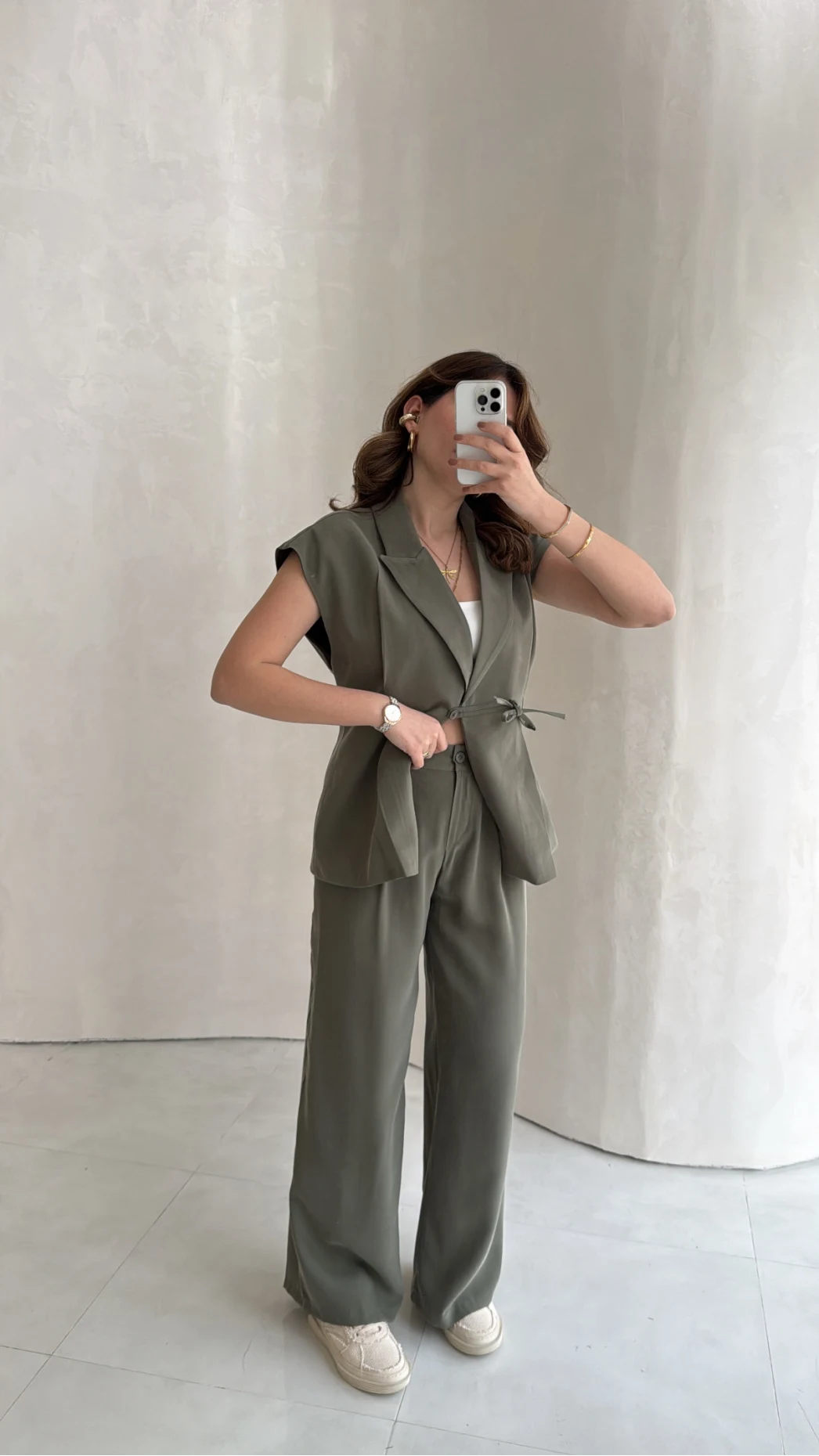 Diagonel Yelek Pantolon Takım - Haki - Kod: 8106