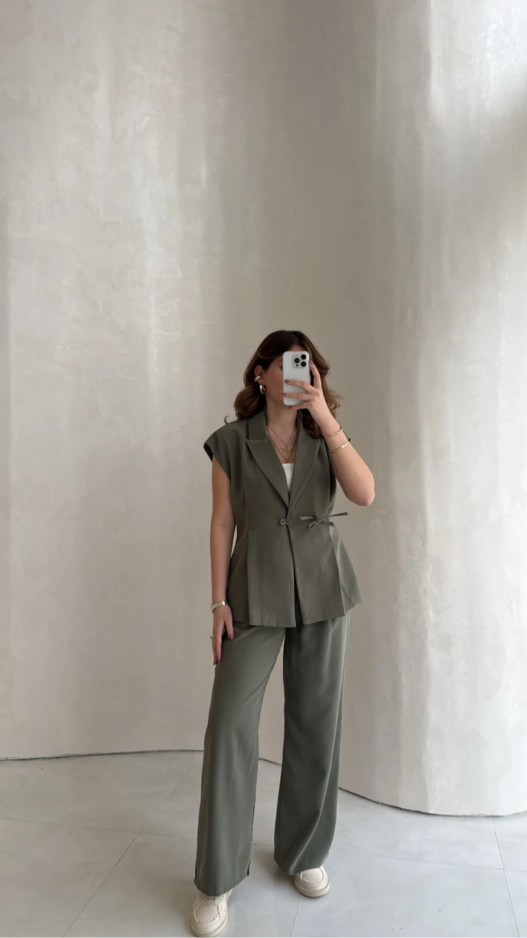 Diagonel Yelek Pantolon Takım - Haki - Kod: 8106