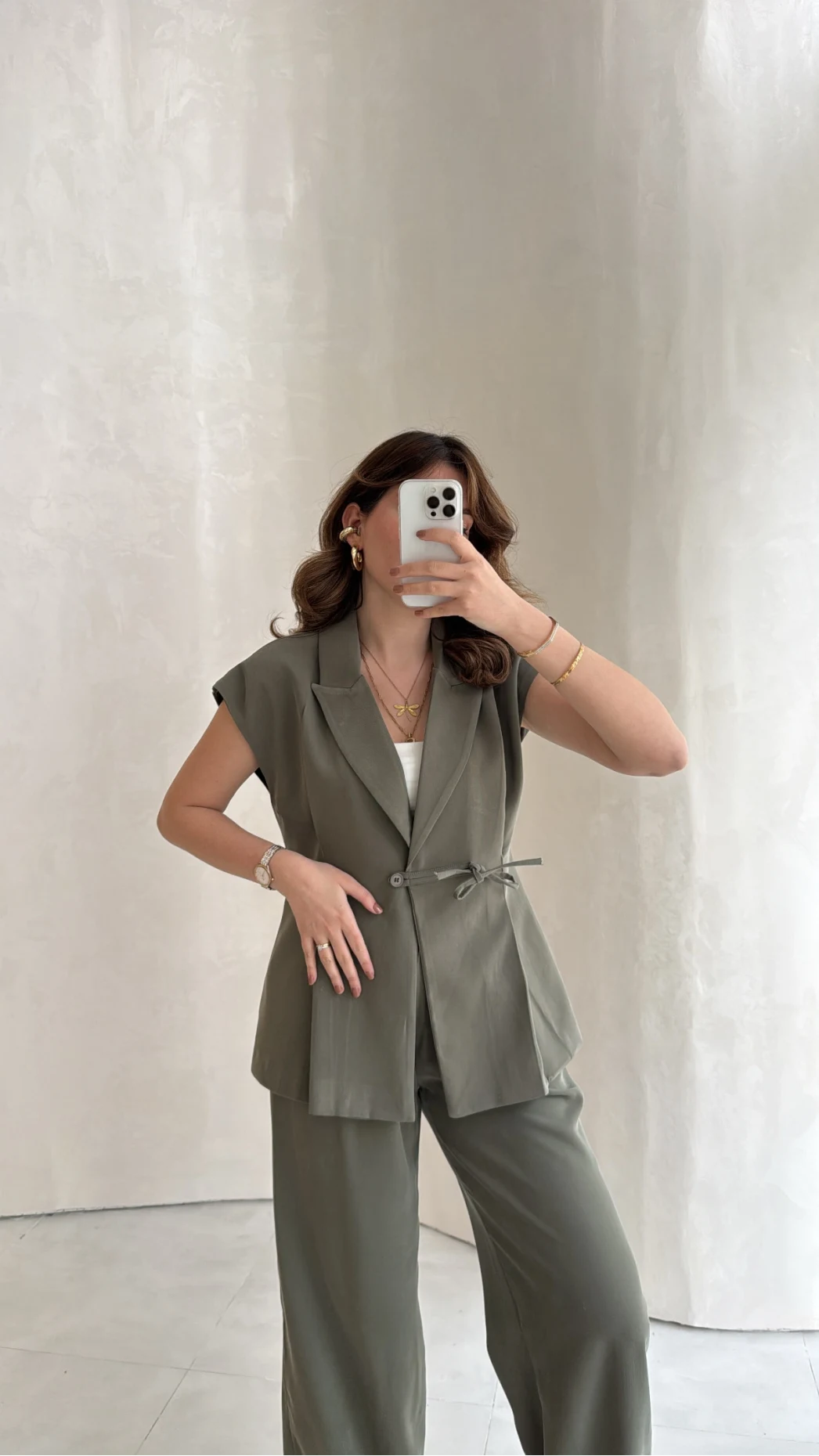 Diagonel Yelek Pantolon Takım - Haki - Kod: 8106