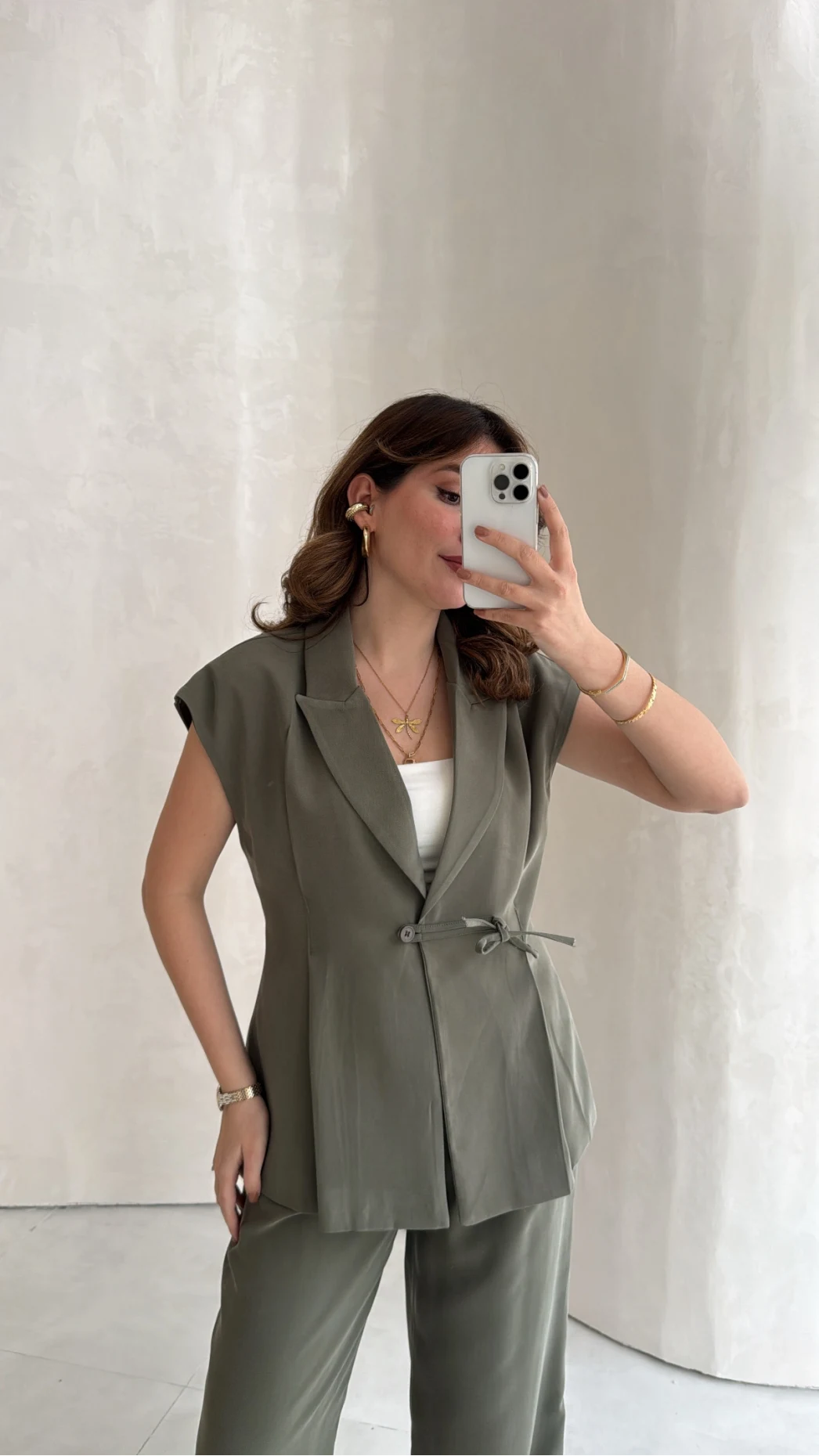 Diagonel Yelek Pantolon Takım - Haki - Kod: 8106