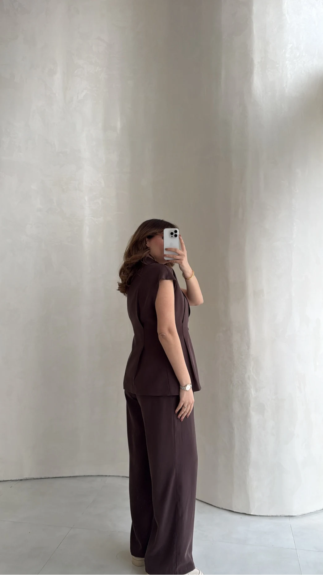 Diagonel Yelek Pantolon Takım - Kahverengi - Kod: 8106