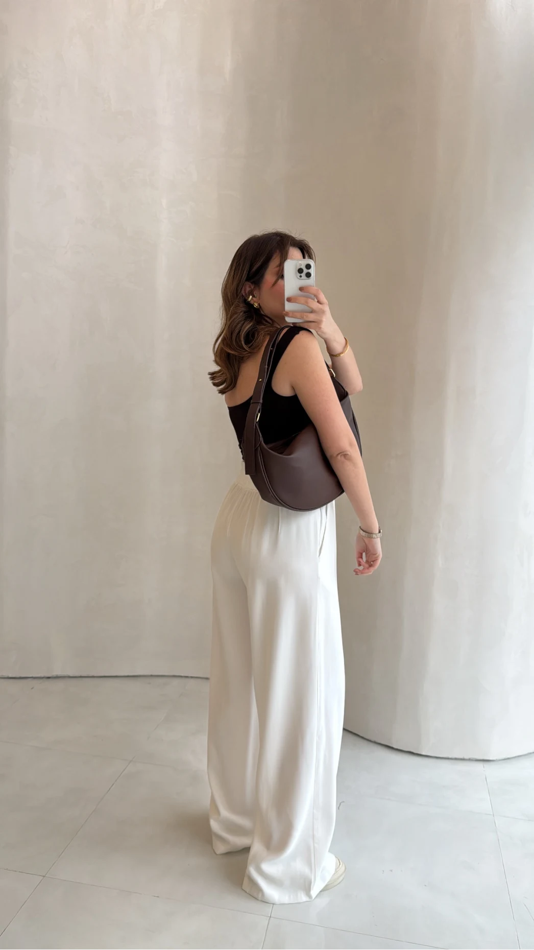 Dökümlü Bağcıklı Beli Lastikli Pantolon - Ekru - Kod: 0893