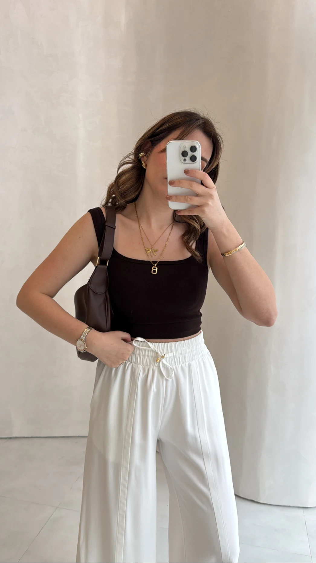 Dökümlü Bağcıklı Beli Lastikli Pantolon - Ekru - Kod: 0893