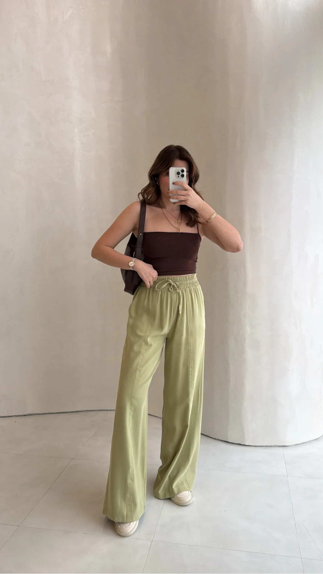 Dökümlü Bağcıklı Beli Lastikli Pantolon - Mint - Kod: 0893