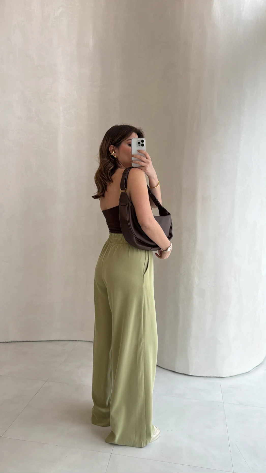 Dökümlü Bağcıklı Beli Lastikli Pantolon - Mint - Kod: 0893