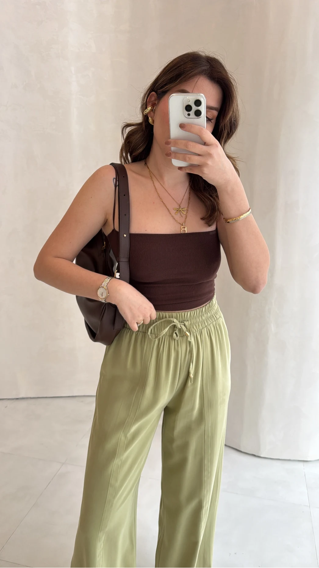 Dökümlü Bağcıklı Beli Lastikli Pantolon - Mint - Kod: 0893