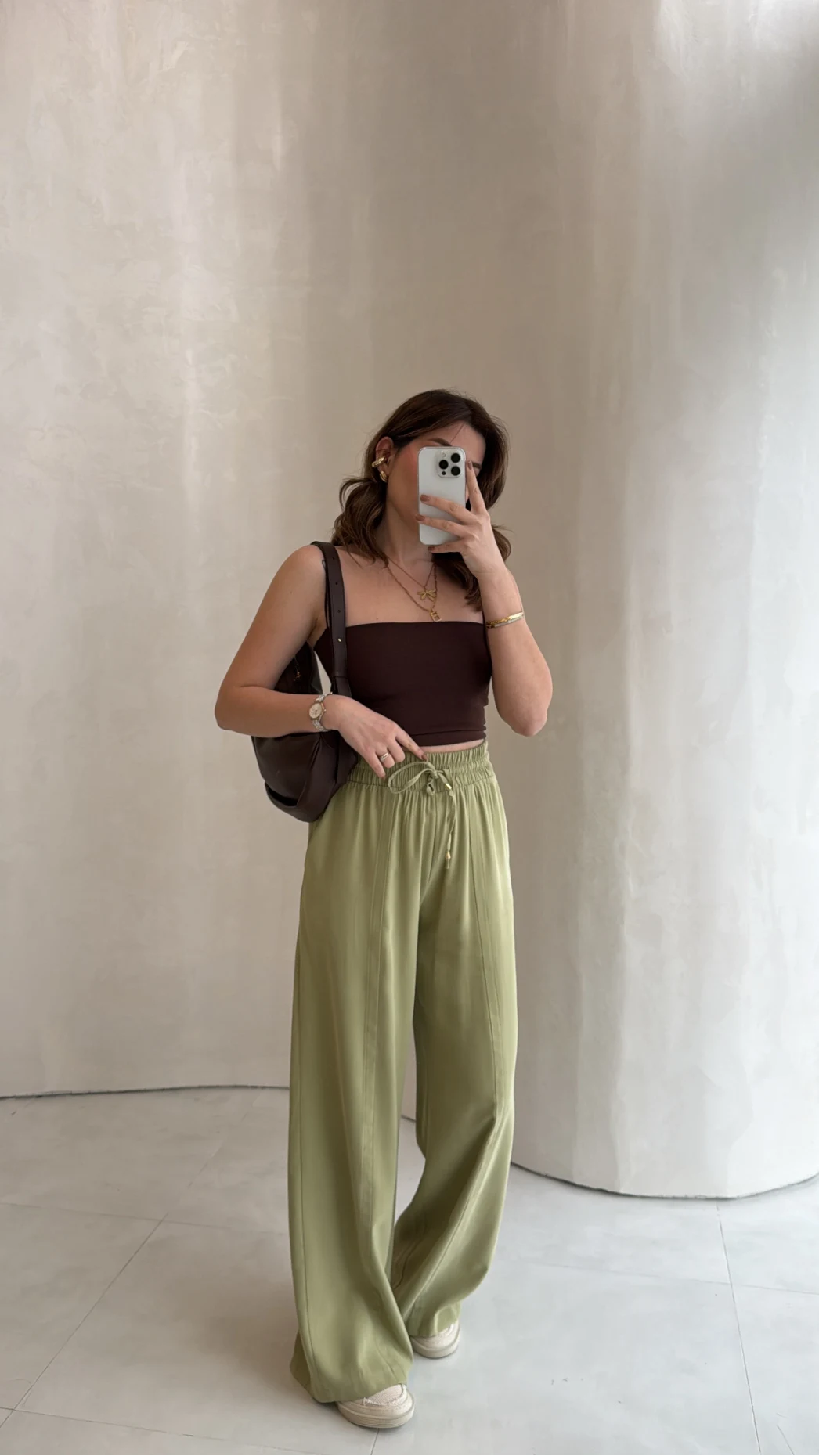 Dökümlü Bağcıklı Beli Lastikli Pantolon - Mint - Kod: 0893