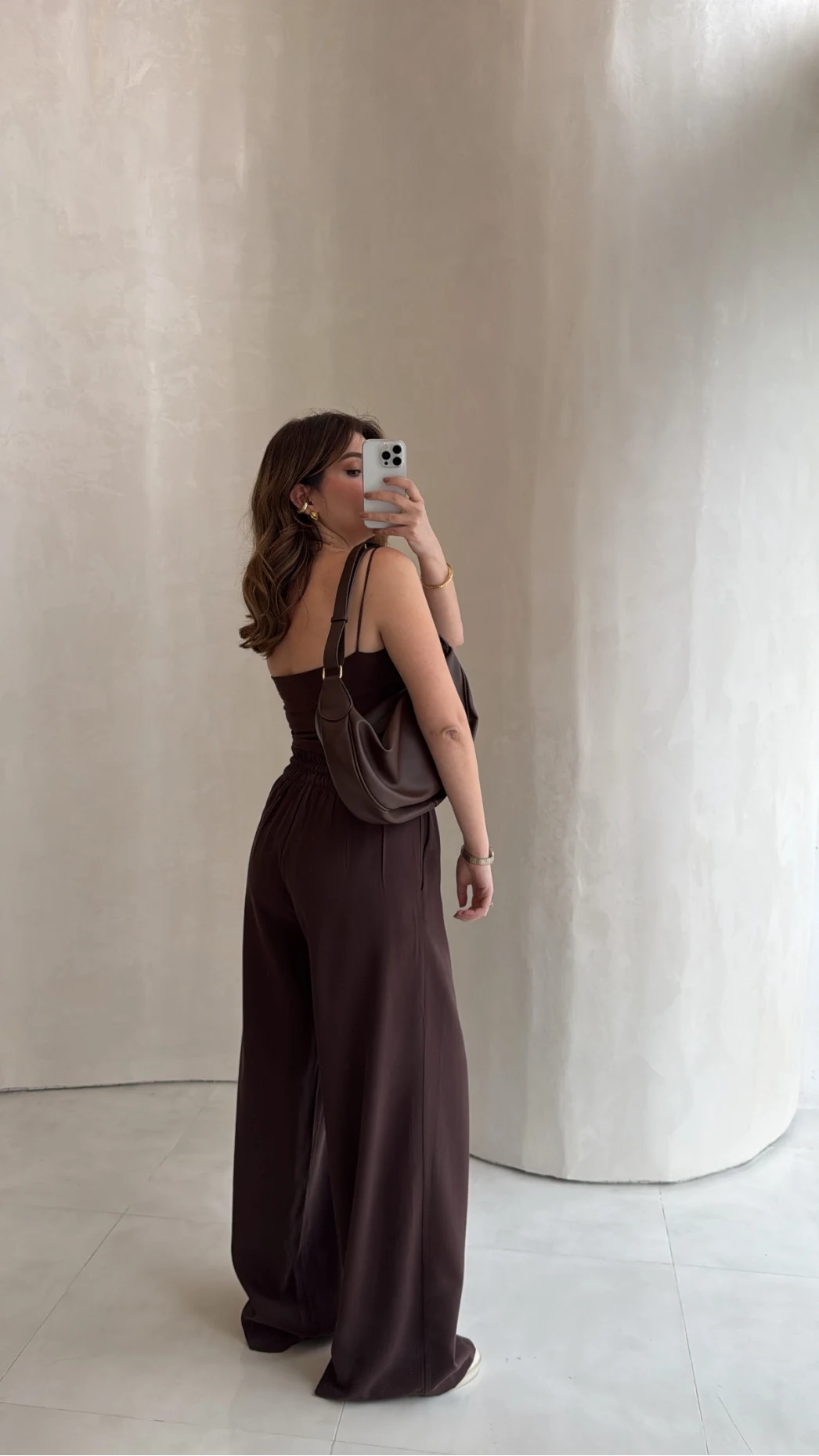 Dökümlü Bağcıklı Beli Lastikli Pantolon - Kahve - Kod: 0893