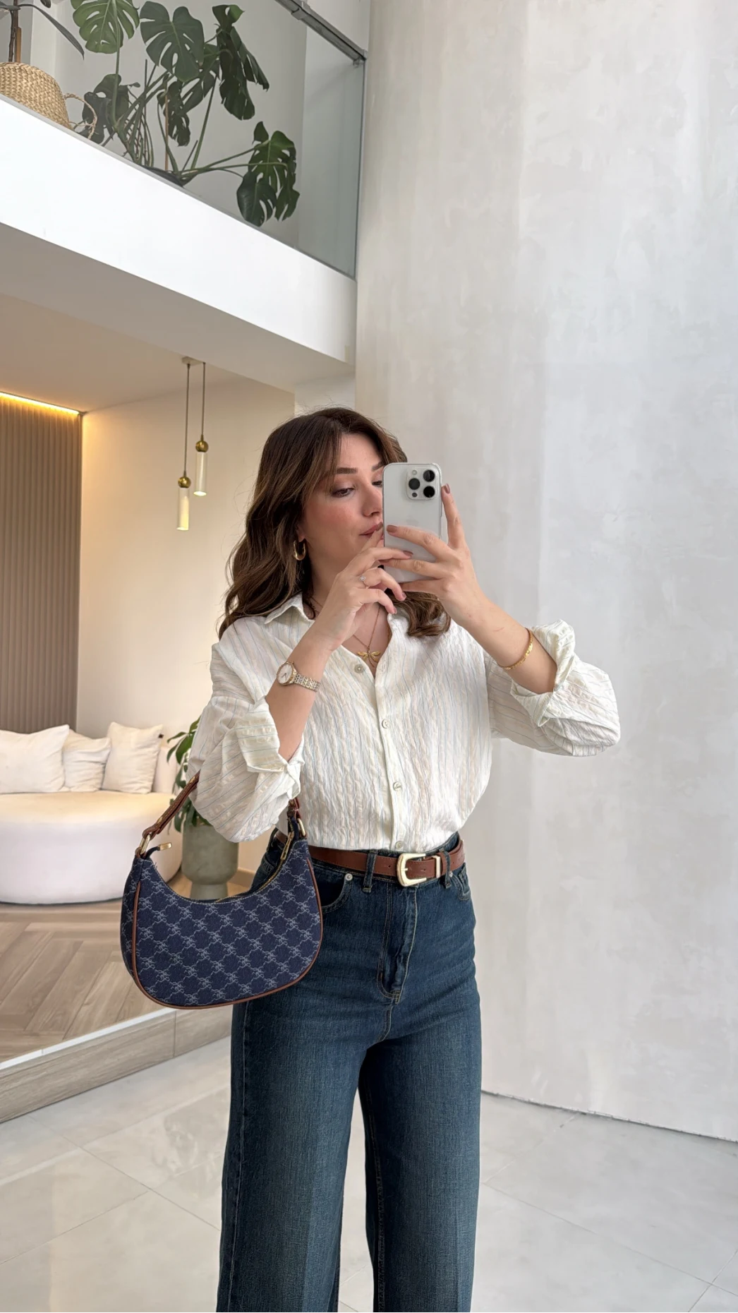 Simli Mavi Çizgili Gömlek - Kod: 2216