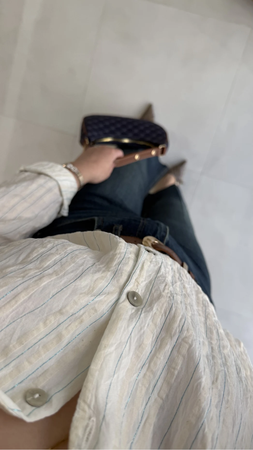 Simli Mavi Çizgili Gömlek - Kod: 2216