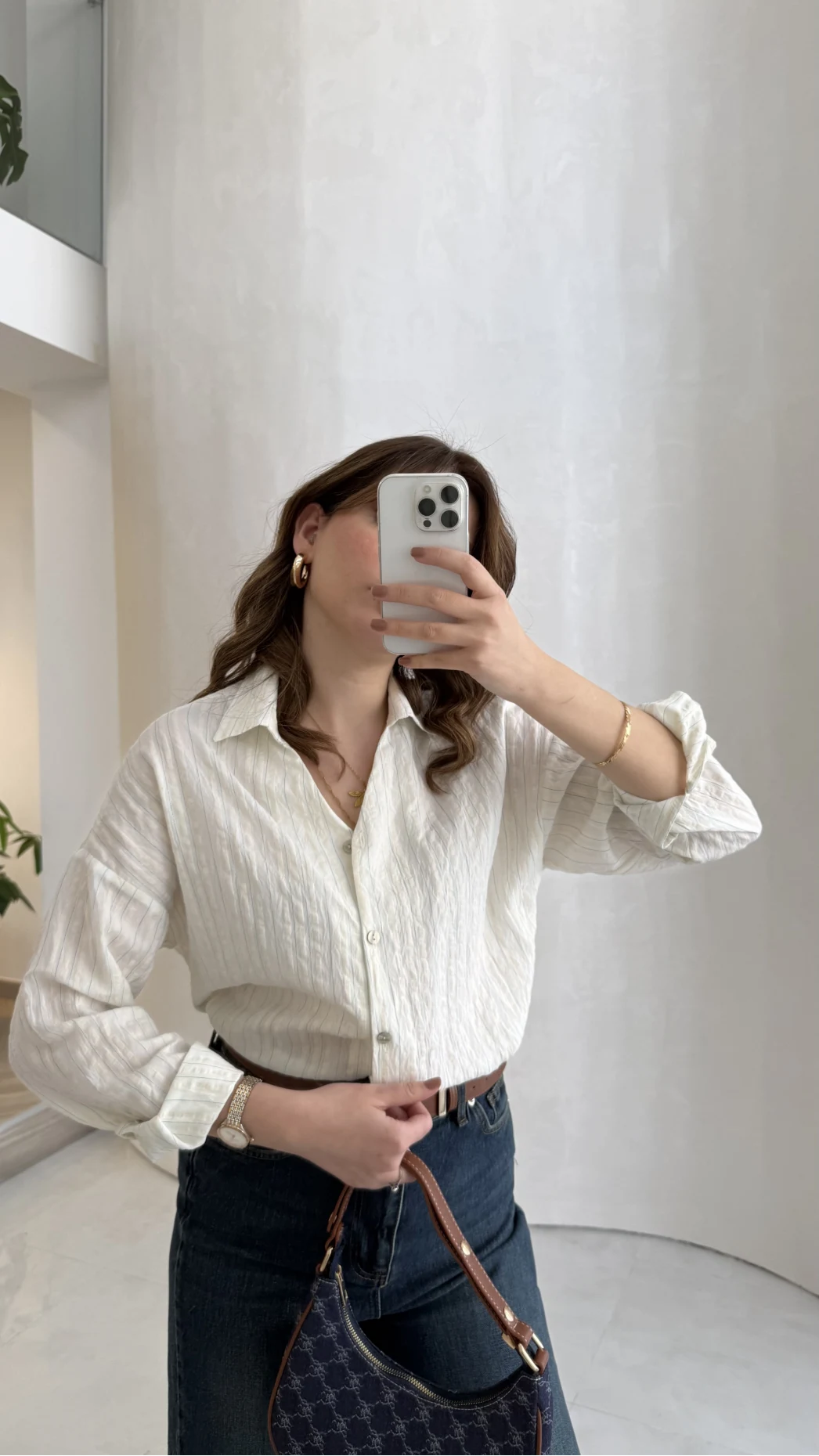 Simli Mavi Çizgili Gömlek - Kod: 2216