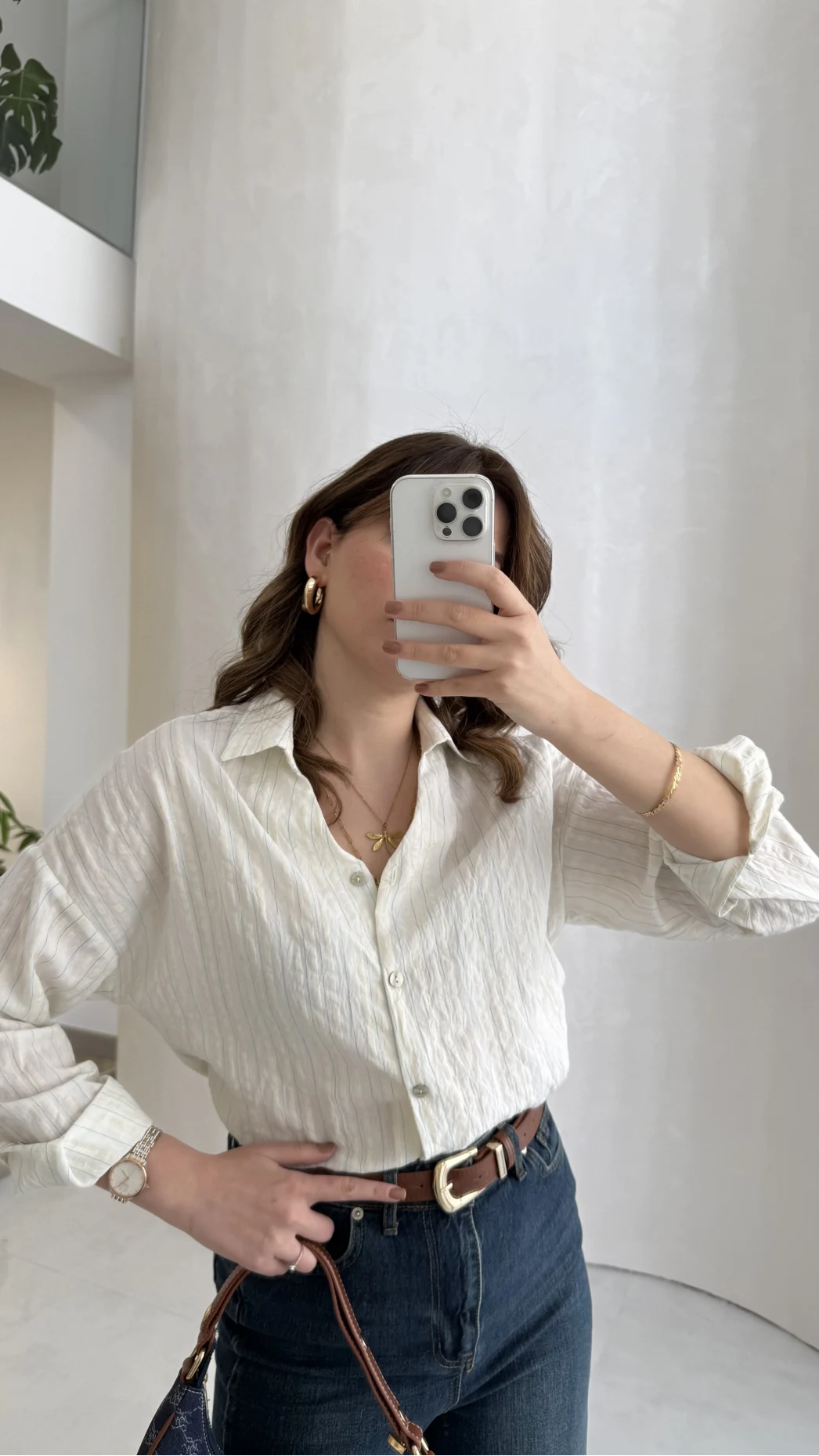 Simli Mavi Çizgili Gömlek - Kod: 2216