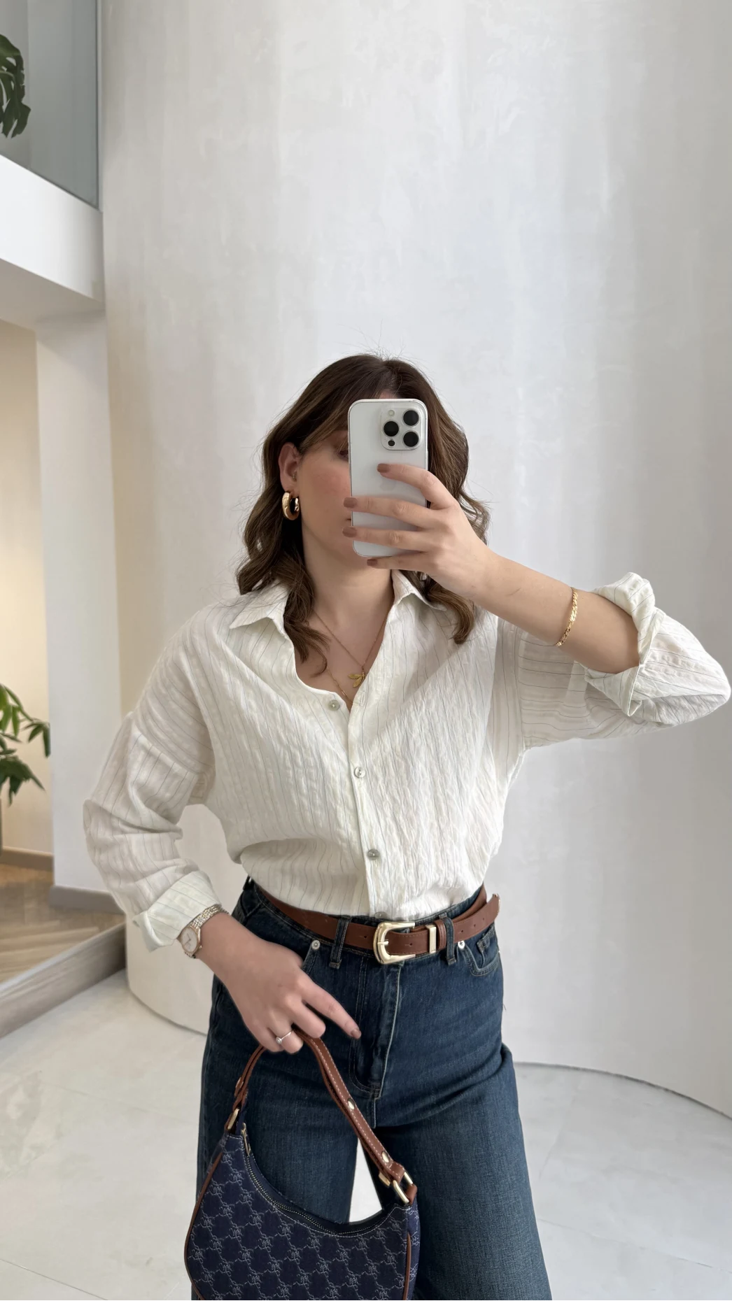 Simli Mavi Çizgili Gömlek - Kod: 2216