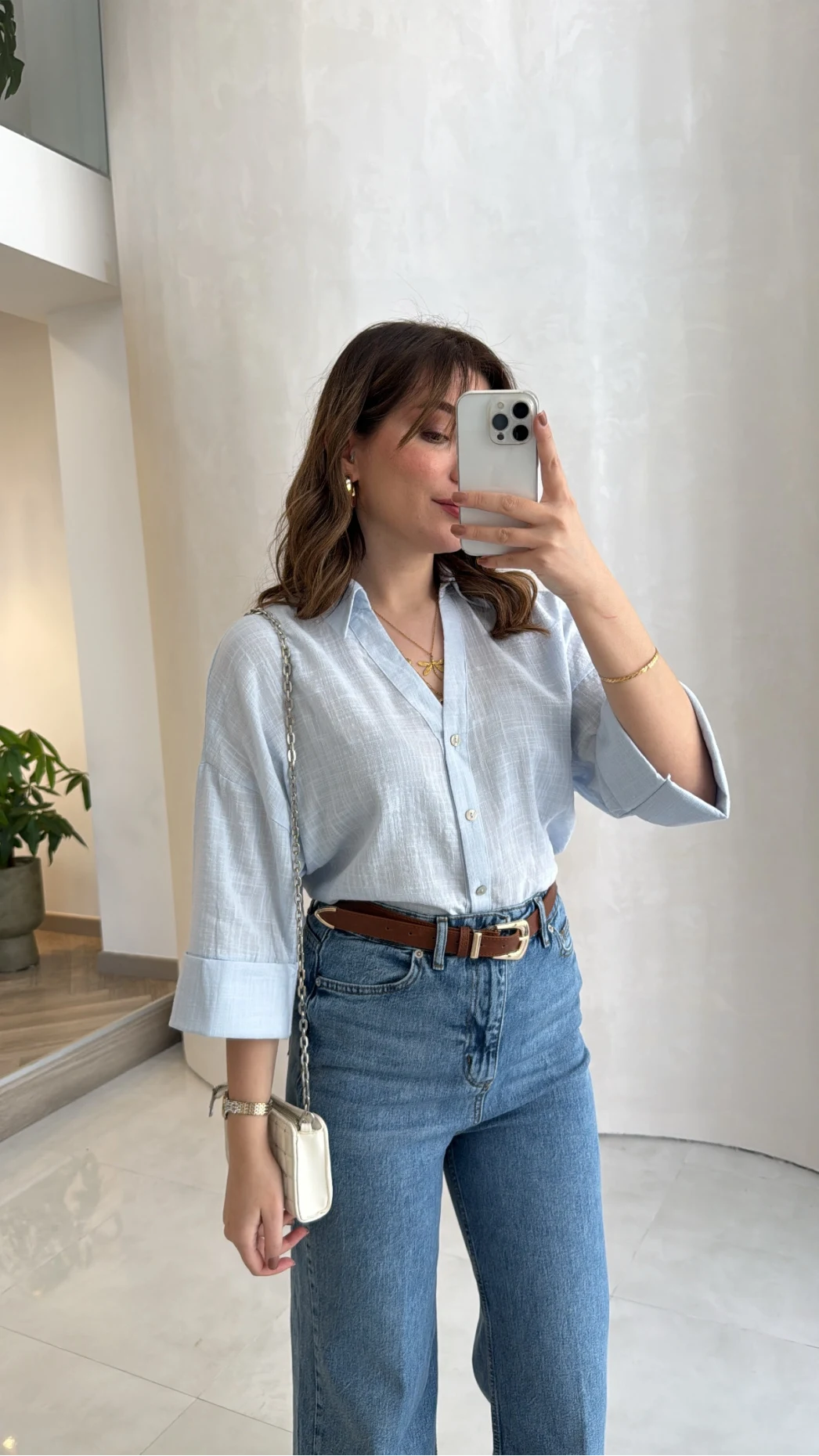 Şantuk Keten Kumaş Gömlek - Mavi - Kod: 2164