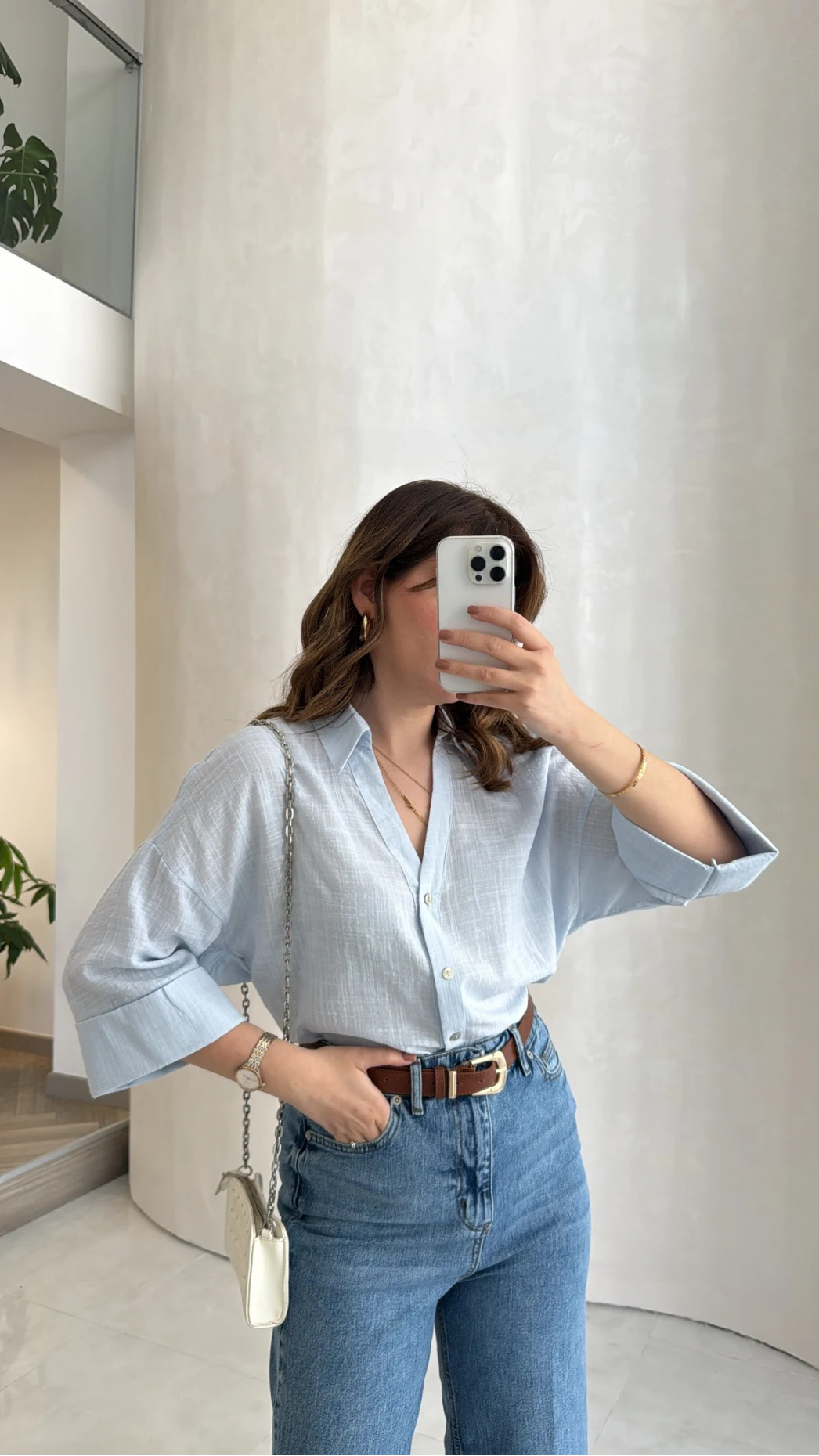 Şantuk Keten Kumaş Gömlek - Mavi - Kod: 2164