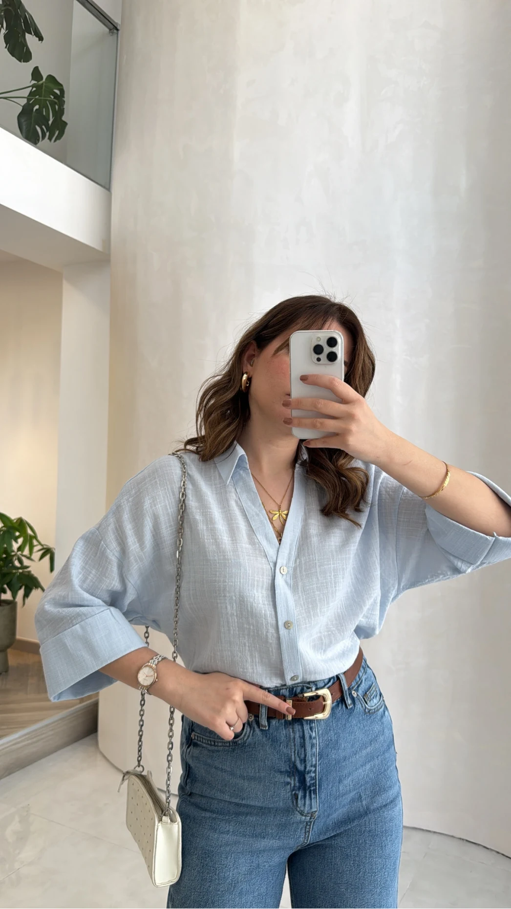 Şantuk Keten Kumaş Gömlek - Mavi - Kod: 2164