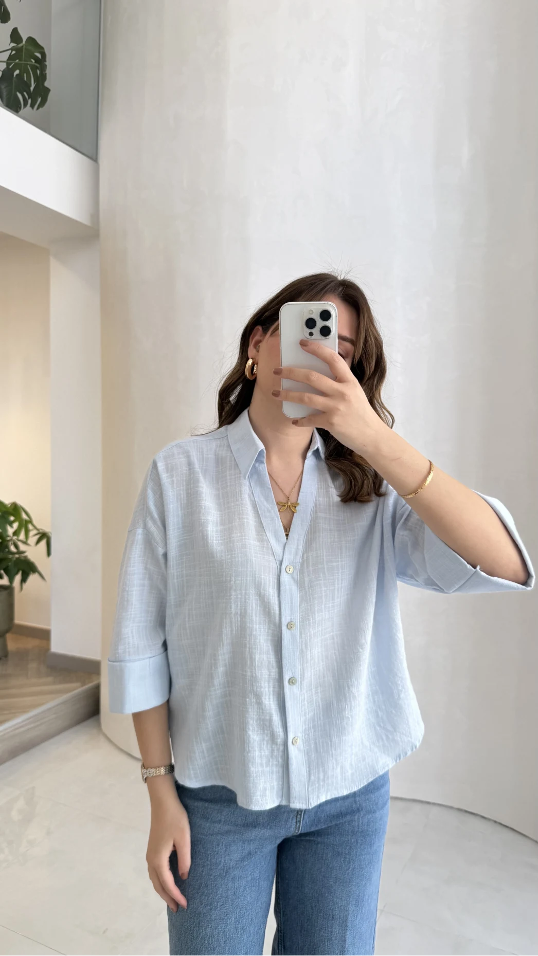 Şantuk Keten Kumaş Gömlek - Mavi - Kod: 2164