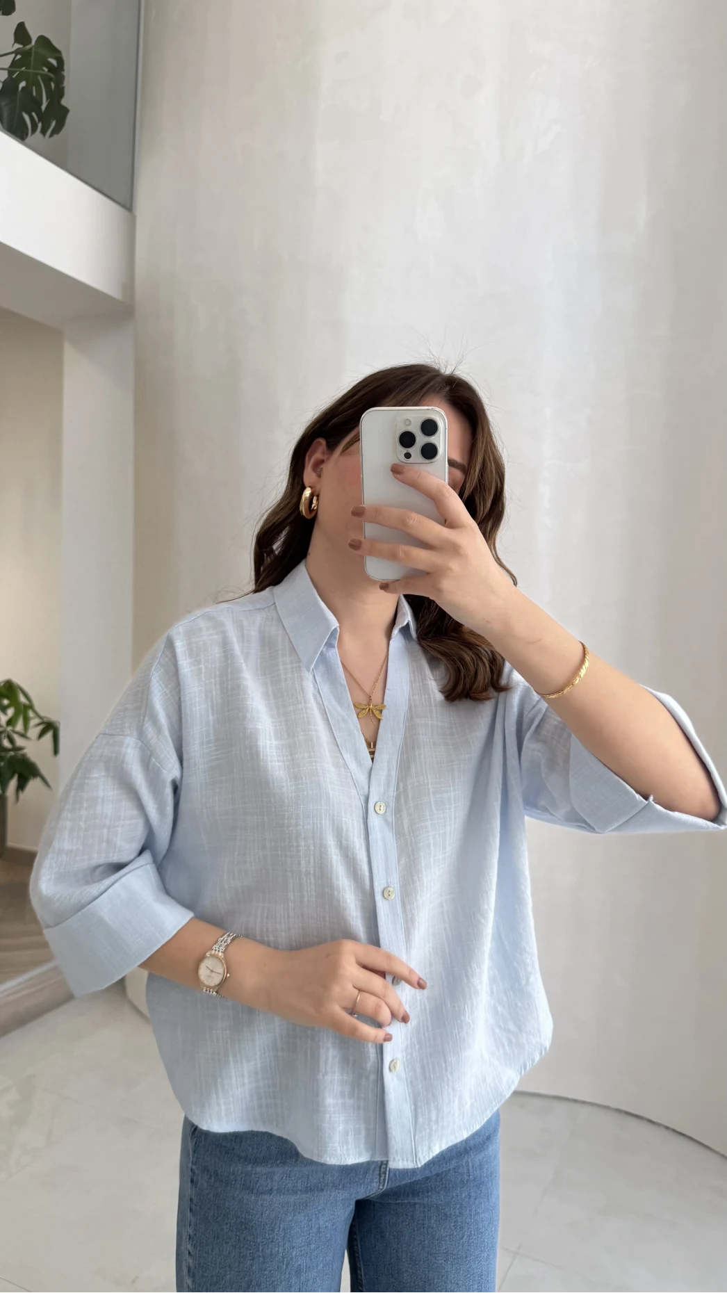 Şantuk Keten Kumaş Gömlek - Mavi - Kod: 2164