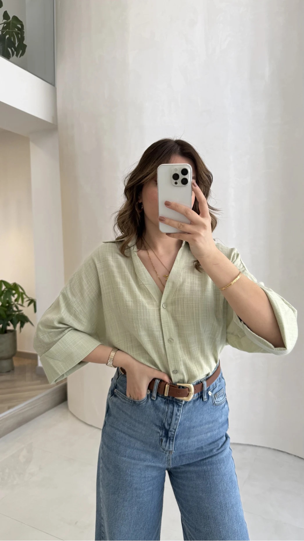 Şantuk Keten Kumaş Gömlek - Çağla - Kod: 2164